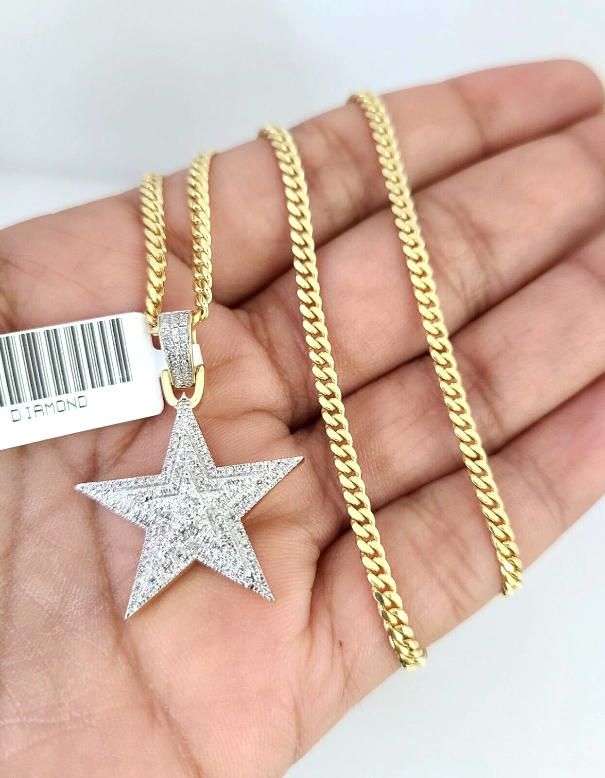 10k Gold Solid Miami Cuban Necklace Diamond Star Pendant 2.5mm 18"-24" Chain Set