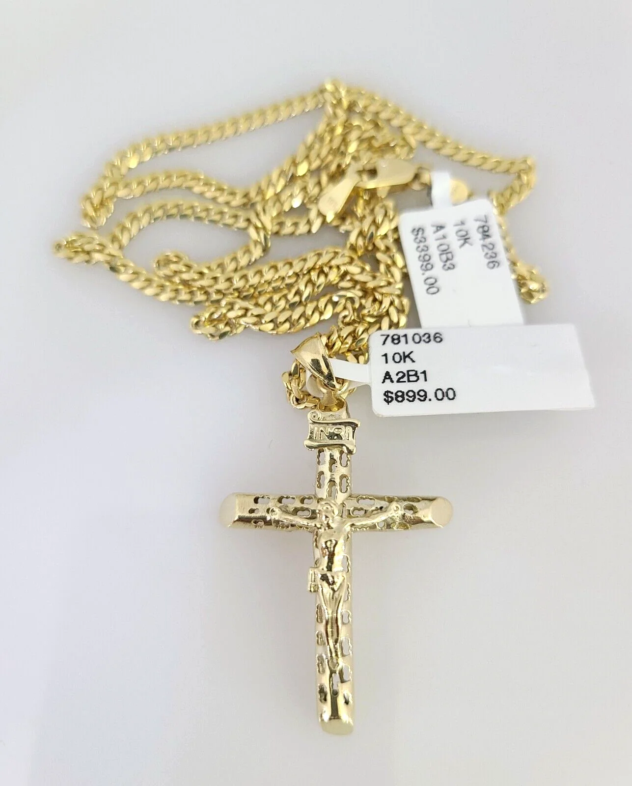 10k Gold Solid Miami Cuban Necklace INRI Cross Pendant 2.5mm 18-24" Chain Set - Image 5