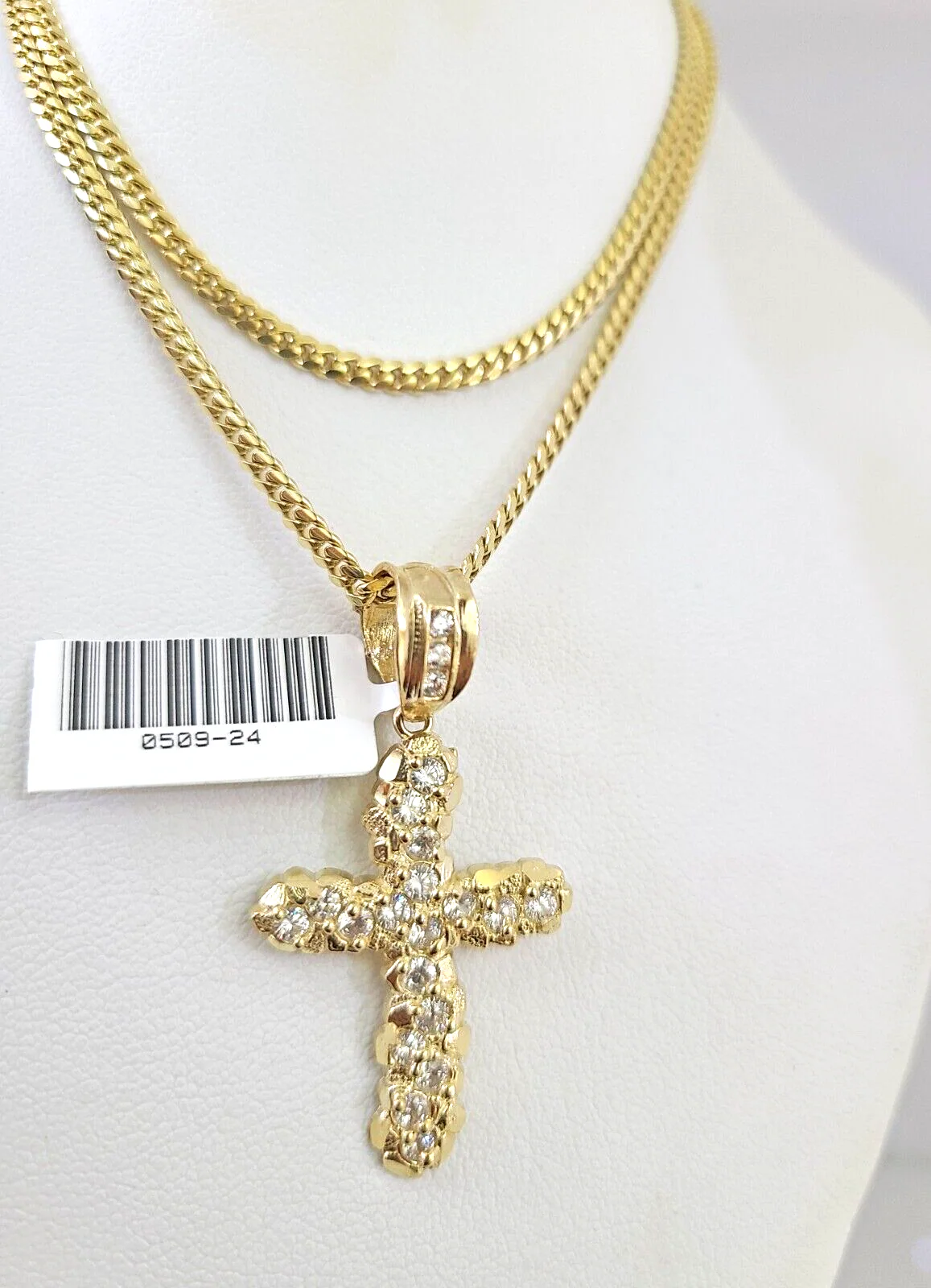 10k Gold Solid Miami Cuban Necklace Jesus Cross Pendant 2.5mm 18-24" Chain Set - Image 4