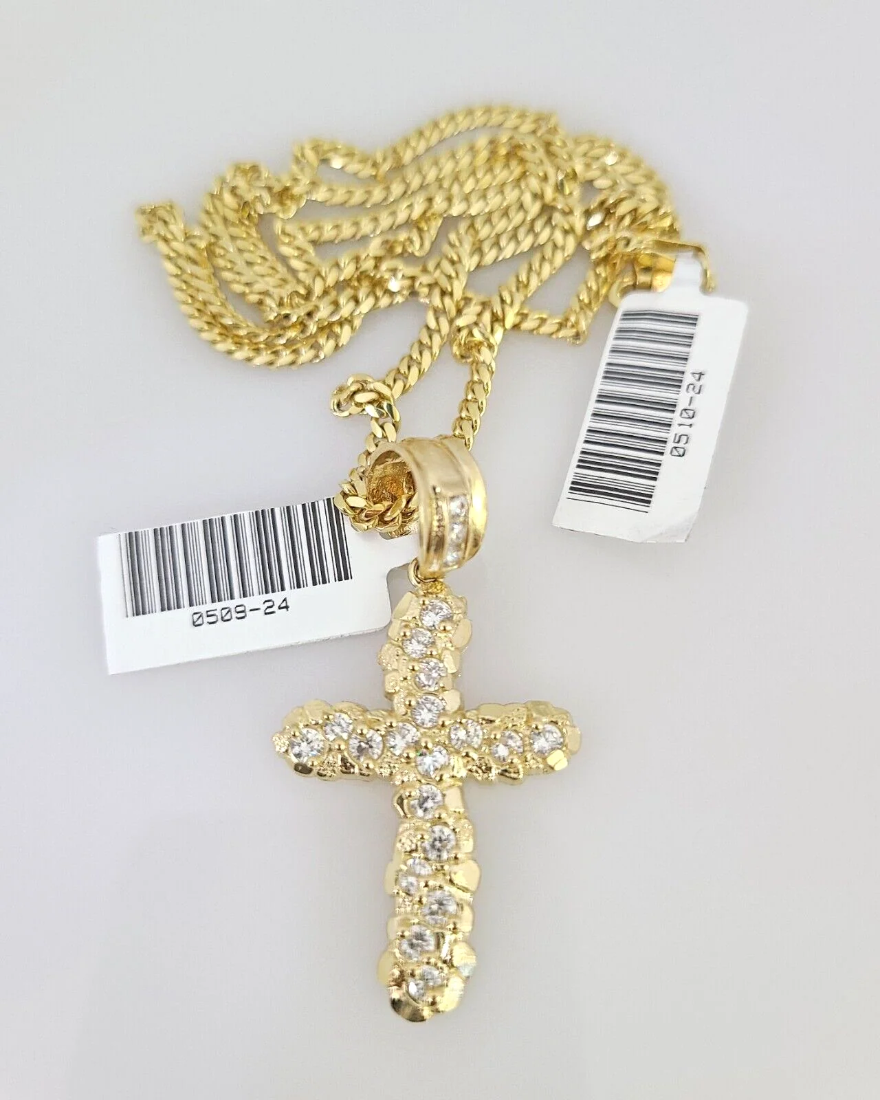 10k Gold Solid Miami Cuban Necklace Jesus Cross Pendant 2.5mm 18-24" Chain Set - Image 5