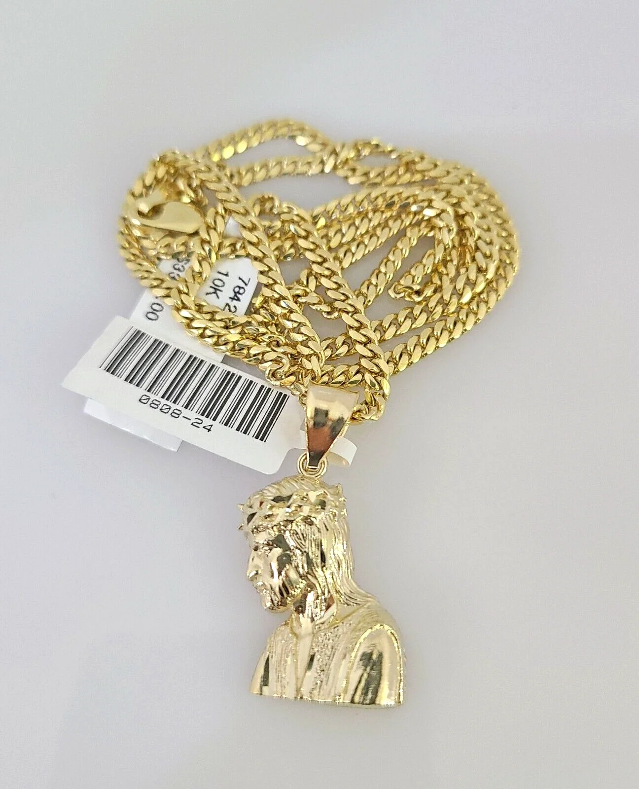 10k Gold Solid Miami Cuban Necklace Jesus Head Pendant 2.5mm 18-24" Chain Set