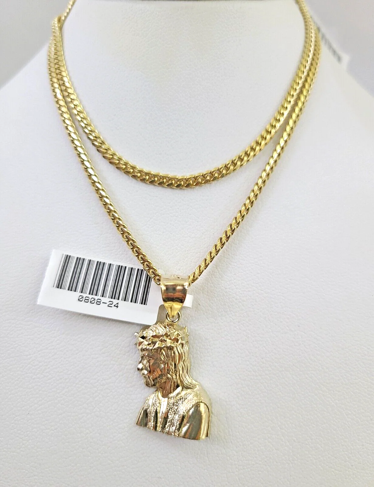 10k Gold Solid Miami Cuban Necklace Jesus Head Pendant 2.5mm 18-24" Chain Set - Image 2