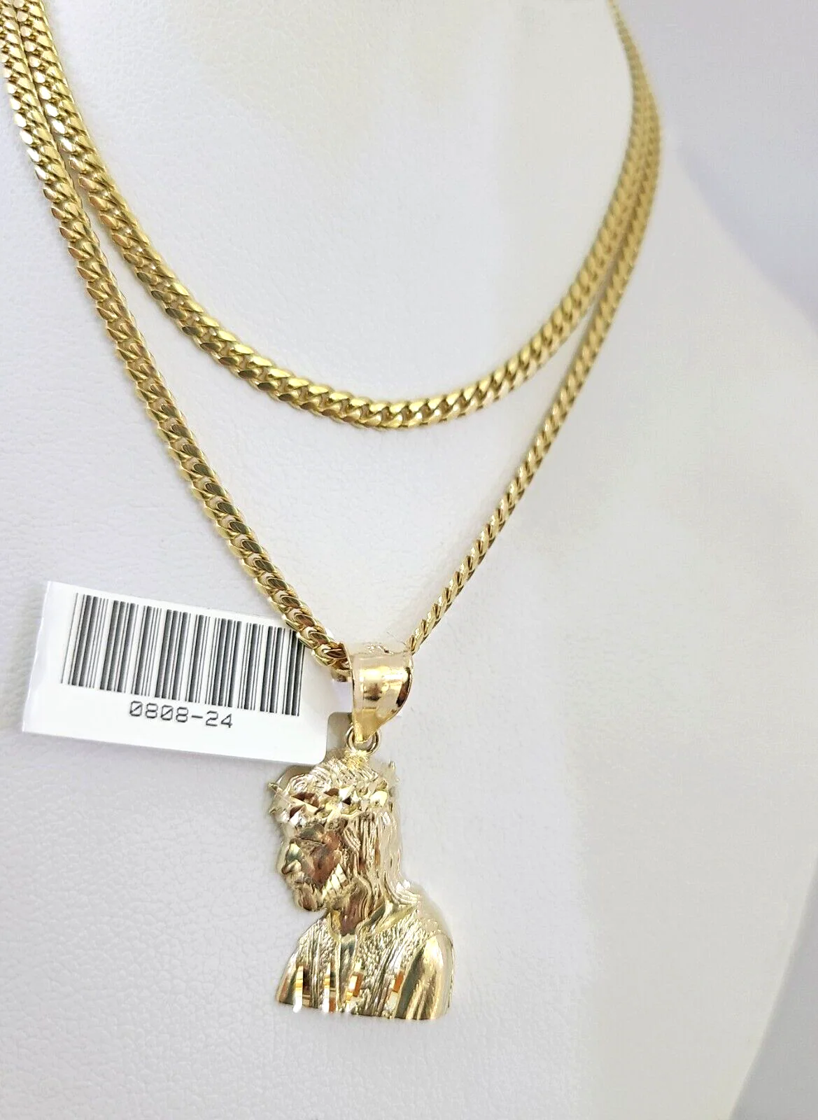 10k Gold Solid Miami Cuban Necklace Jesus Head Pendant 2.5mm 18-24" Chain Set - Image 4