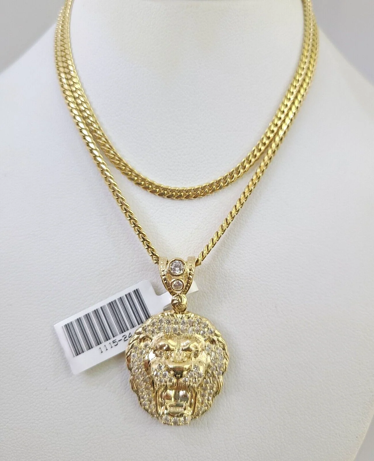 10k Gold Solid Miami Cuban Necklace Roaring Lion Pendant 2.5mm 18"-24" Chain Set - Image 3