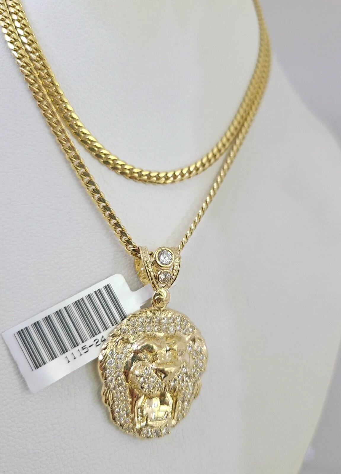 10k Gold Solid Miami Cuban Necklace Roaring Lion Pendant 2.5mm 18"-24" Chain Set - Image 5