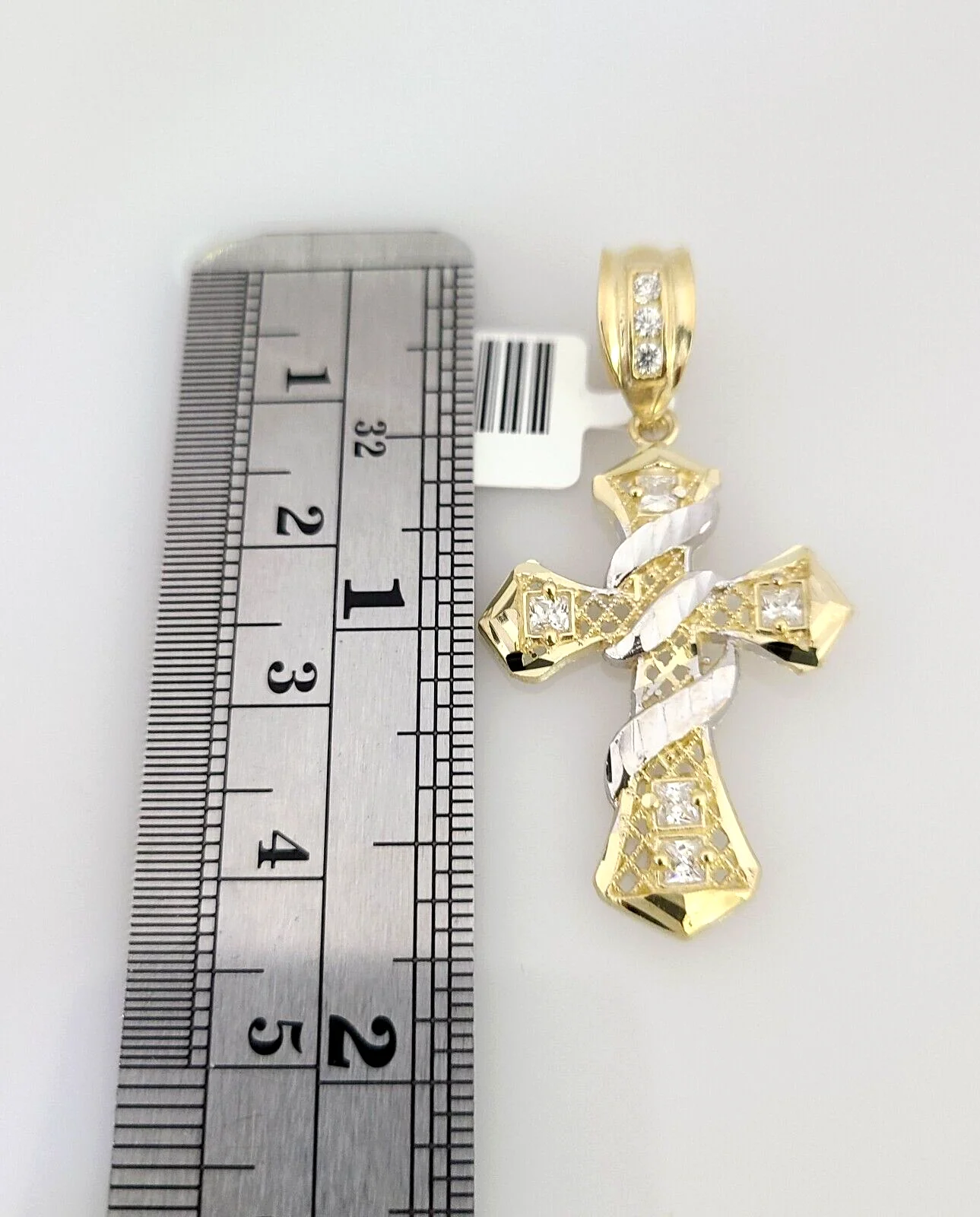 10k Gold Solid Miami Cuban Necklace Spiral Cross Pendant 2.5mm 18-24" Chain Set - Image 5