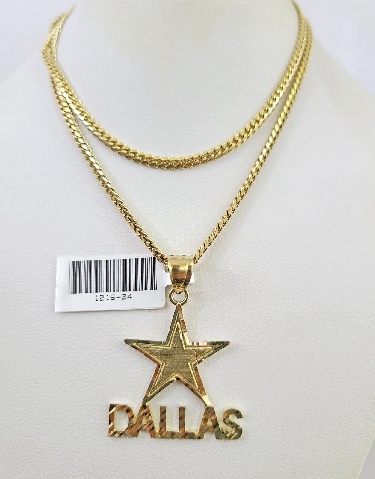10k Gold Solid Miami Cuban Necklace Star Dallas Pendant 2.5mm 18-24" Chain Set - Image 3