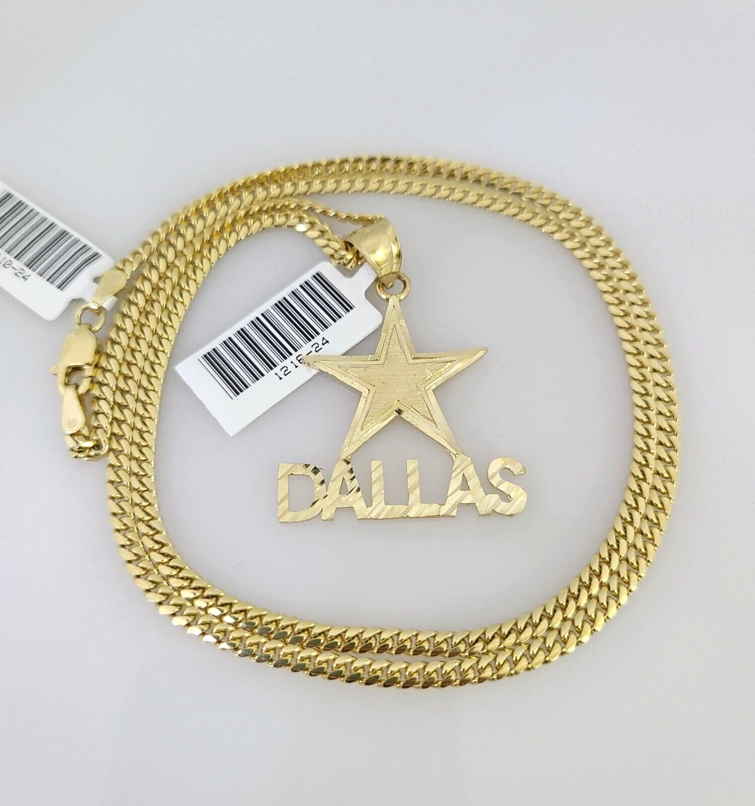 10k Gold Solid Miami Cuban Necklace Star Dallas Pendant 2.5mm 18-24" Chain Set - Image 5