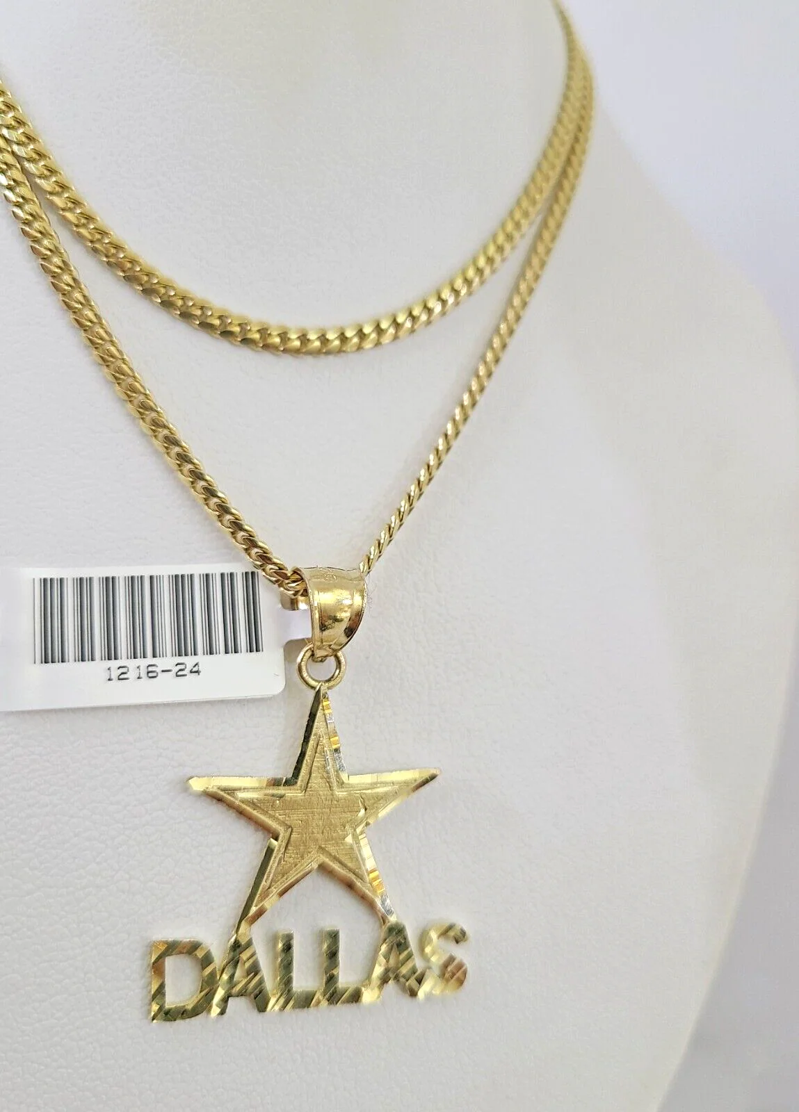 10k Gold Solid Miami Cuban Necklace Star Dallas Pendant 2.5mm 18-24" Chain Set - Image 7