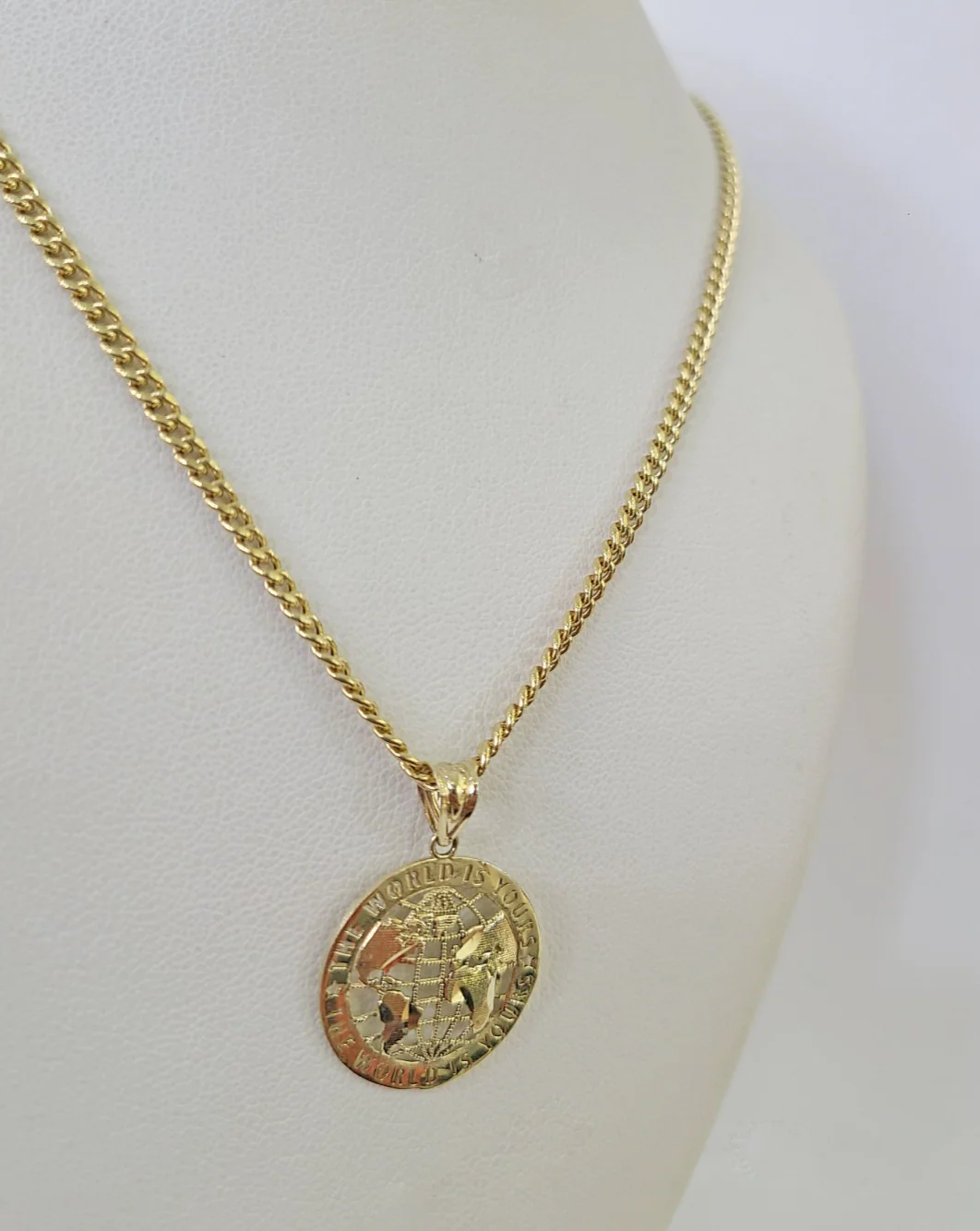 10k Gold World is Yours Charm Miami Cuban Chain 3mm 18"-28" Necklace Pendant Set - Image 4