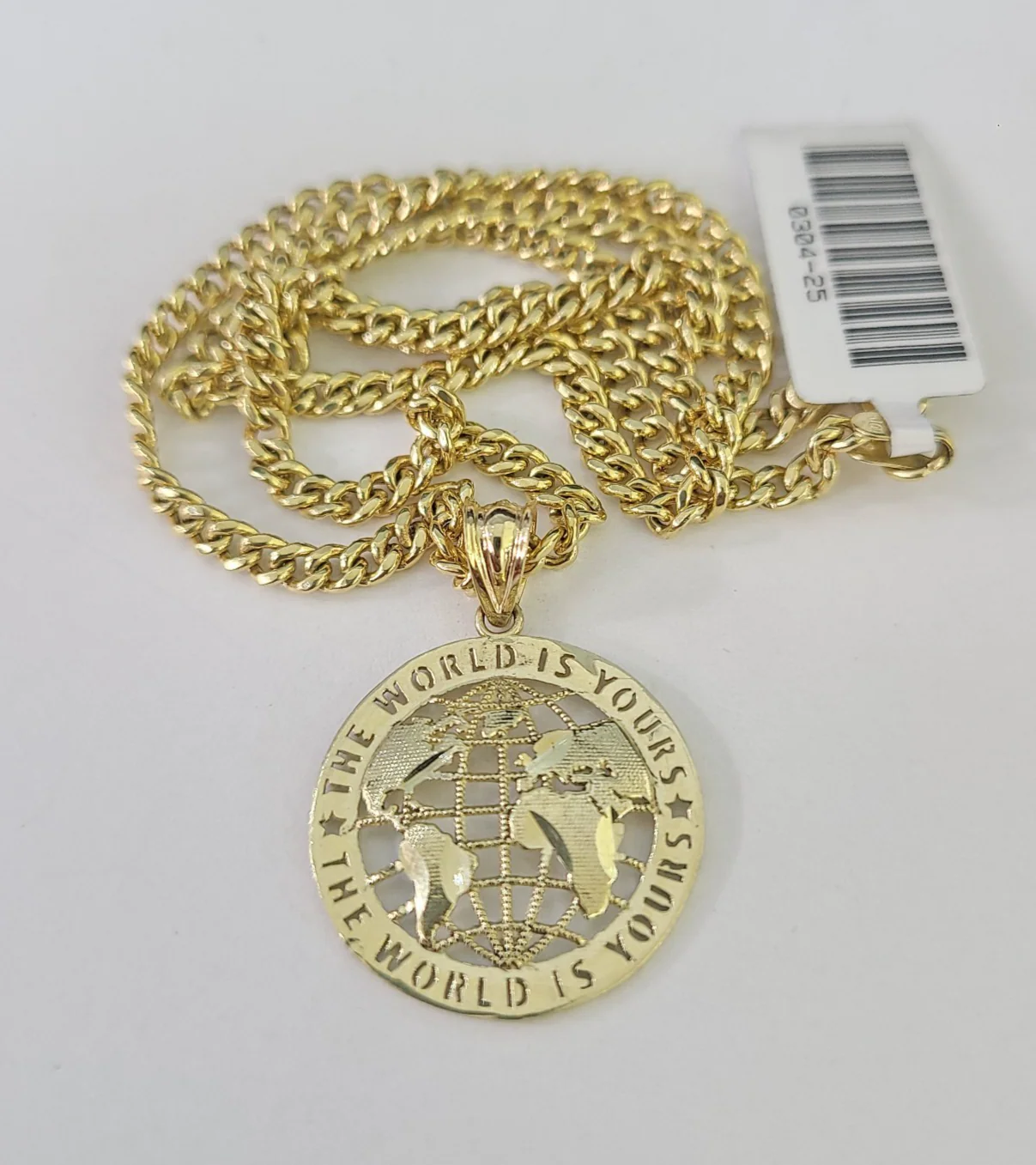 10k Gold World is Yours Charm Miami Cuban Chain 3mm 18"-28" Necklace Pendant Set - Image 5