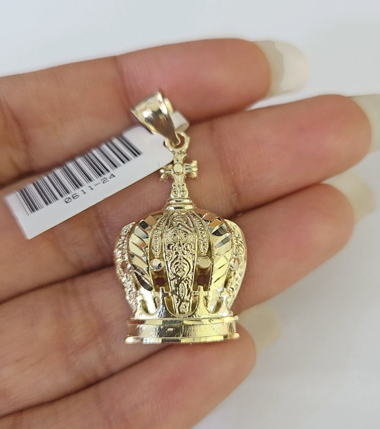 10K Imperial Crown Charm Pendant Real Yellow Gold 1.5" Inch 10kt (Resized 5mm) - Image 2