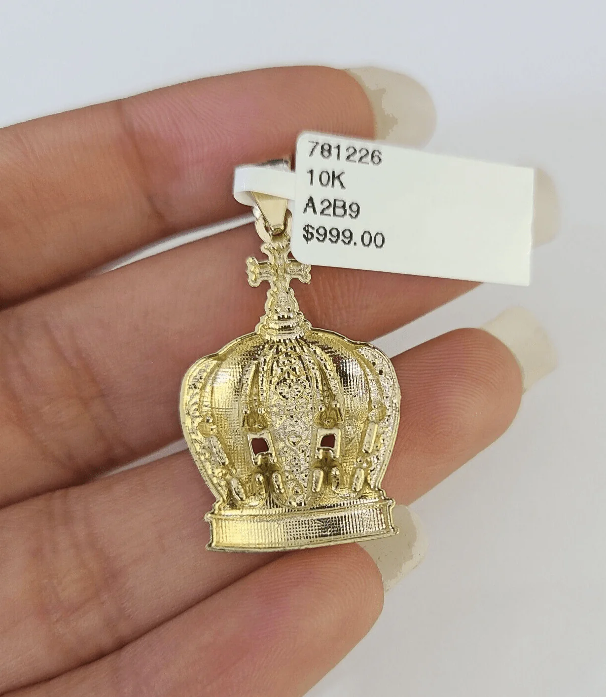 10K Imperial Crown Charm Pendant Real Yellow Gold Royal 1.5" Inch 10kt - Image 3