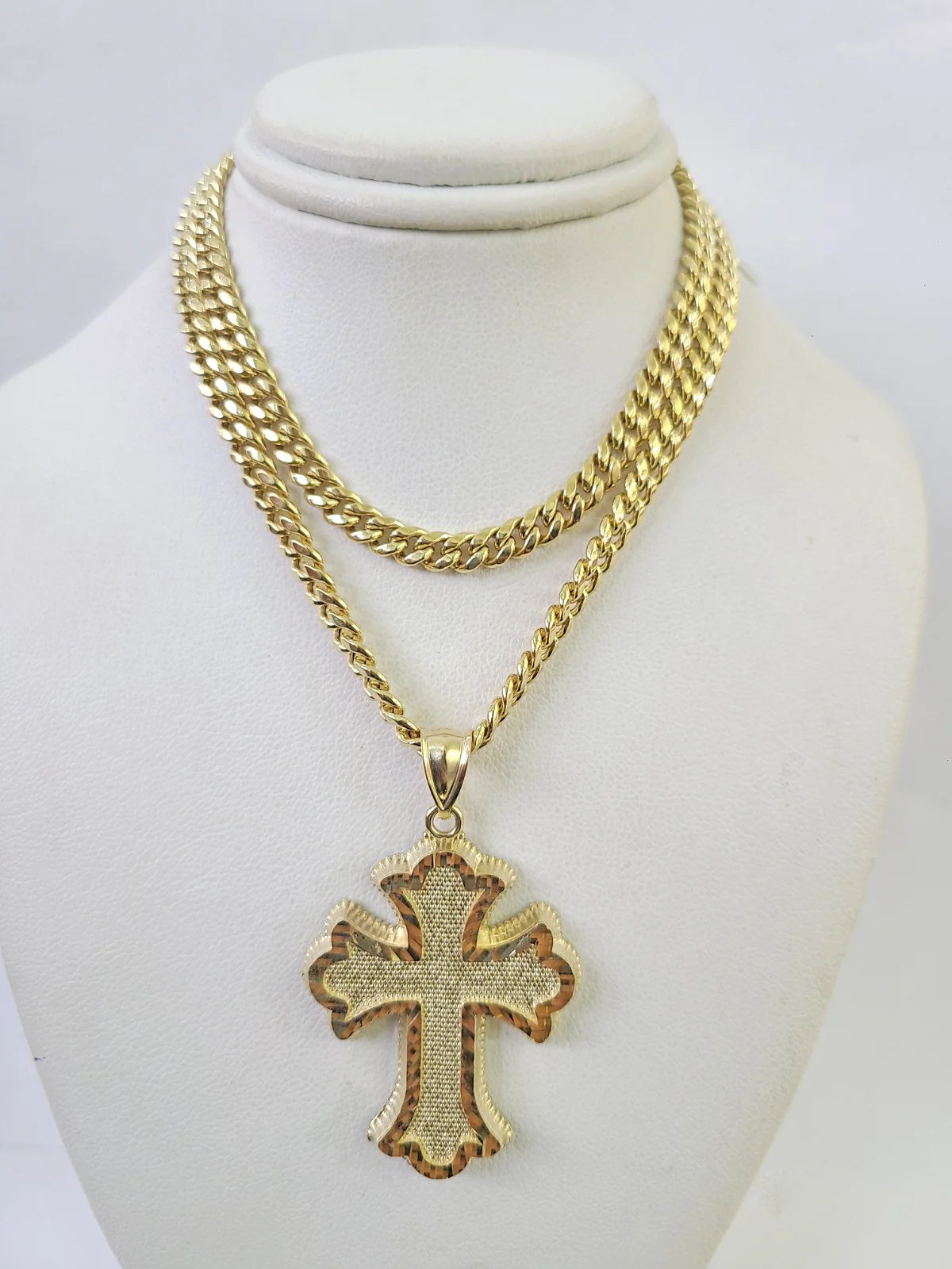 10k Jesus Cross Charm Miami Cuban Chain Pendant Set 5mm 18"28" Necklace Gold - Image 7