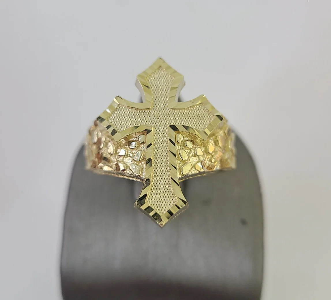10k Jesus Cross Nugget Ring Casual Band Yellow Gold Genuine Brand New Religious All Sizes - Image 7