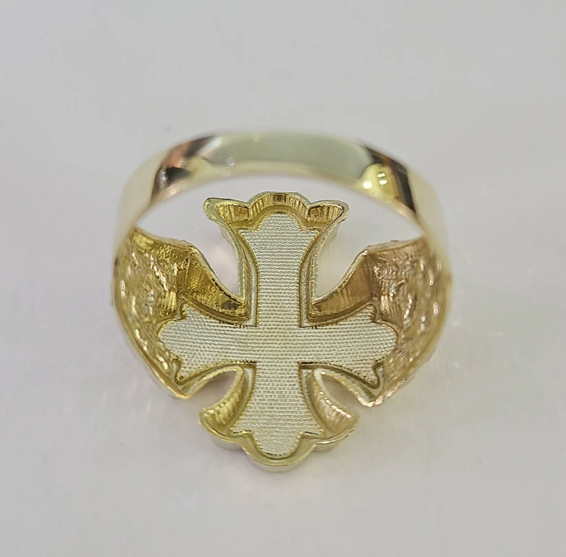 10k Jesus Cross Nugget Ring Casual Band Yellow Gold Genuine Brand New Religious All Sizes - Image 2