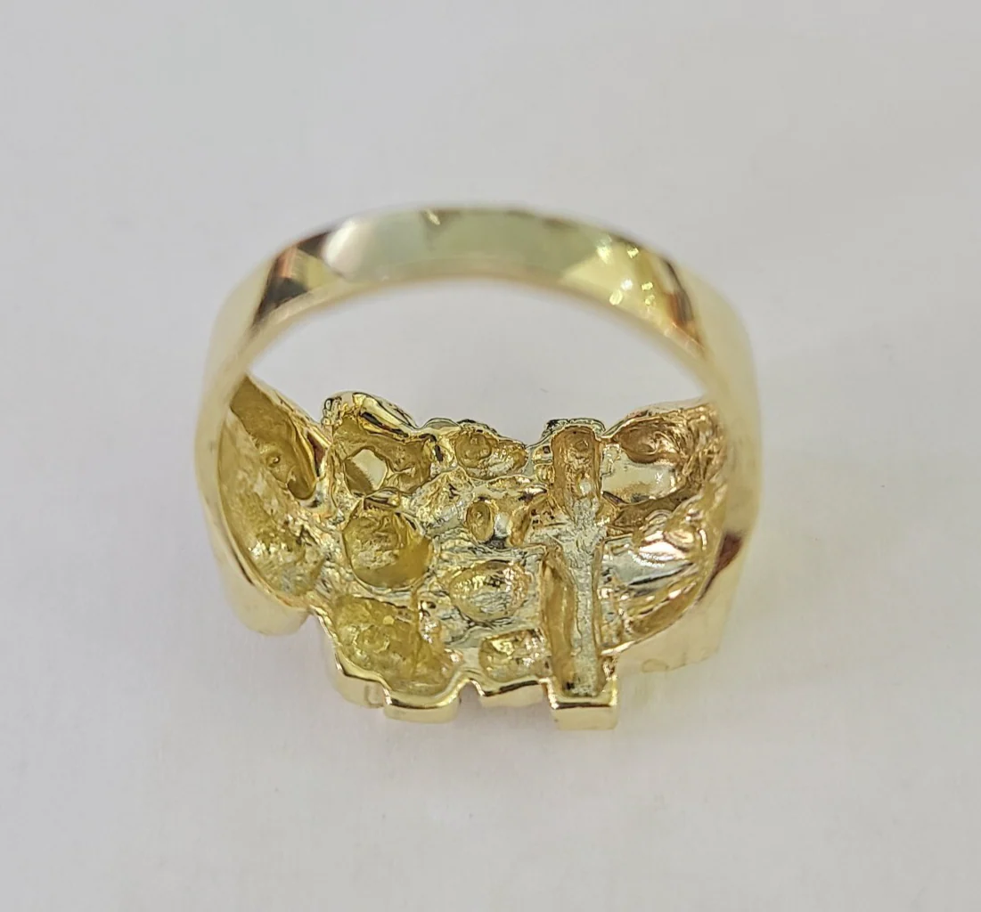 10k Jesus Cross Nugget Ring Casual Band Yellow Gold Genuine Brand New Religious All Sizes - Image 4