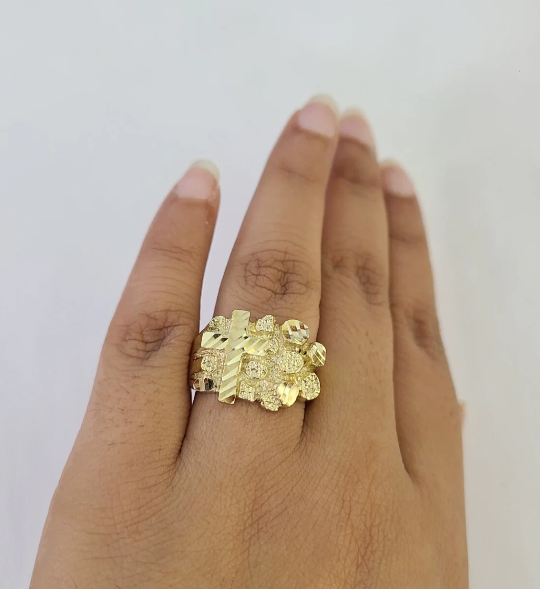 10k Jesus Cross Nugget Ring Casual Band Yellow Gold Genuine Brand New Religious All Sizes - Image 5