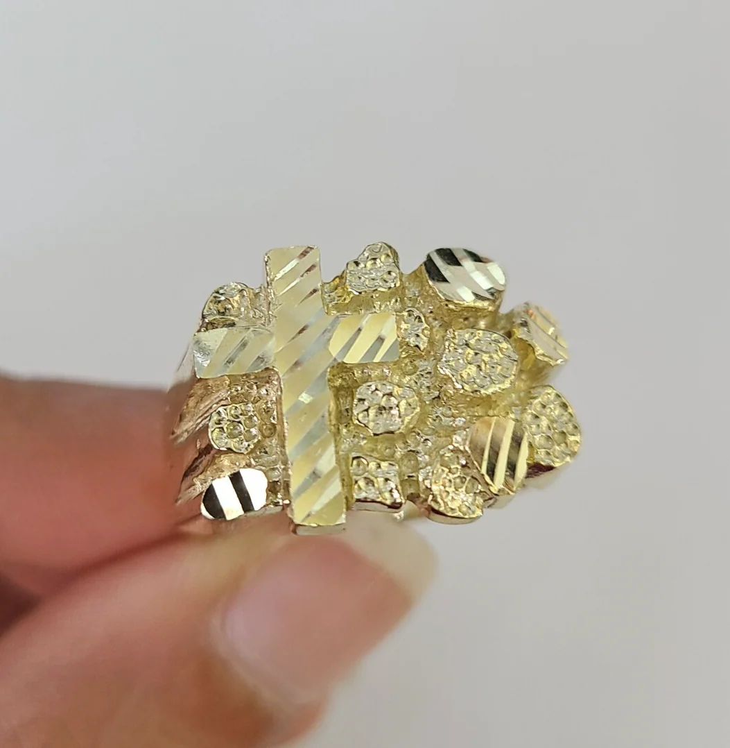 10k Jesus Cross Nugget Ring Casual Band Yellow Gold Genuine Brand New Religious All Sizes - Image 6