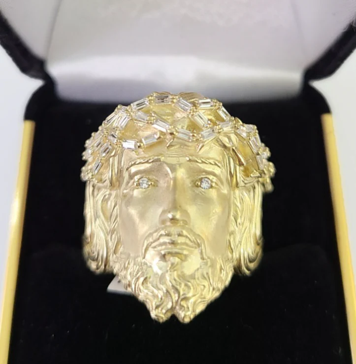 10k Jesus Head Ring Casual Band Yellow Gold Genuine Brand New Religious All Sizes