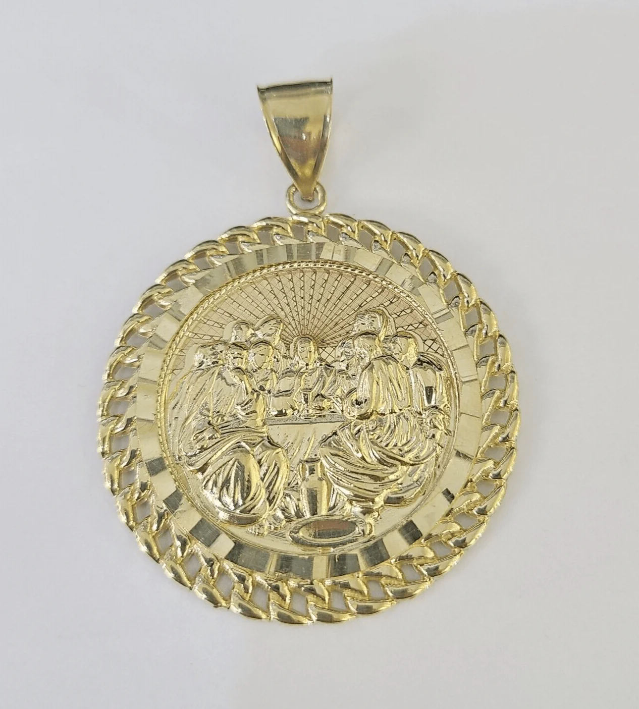10k Last Supper Charm Pendant Medallion Yellow Gold Diamond Cut 2.25" - Image 2