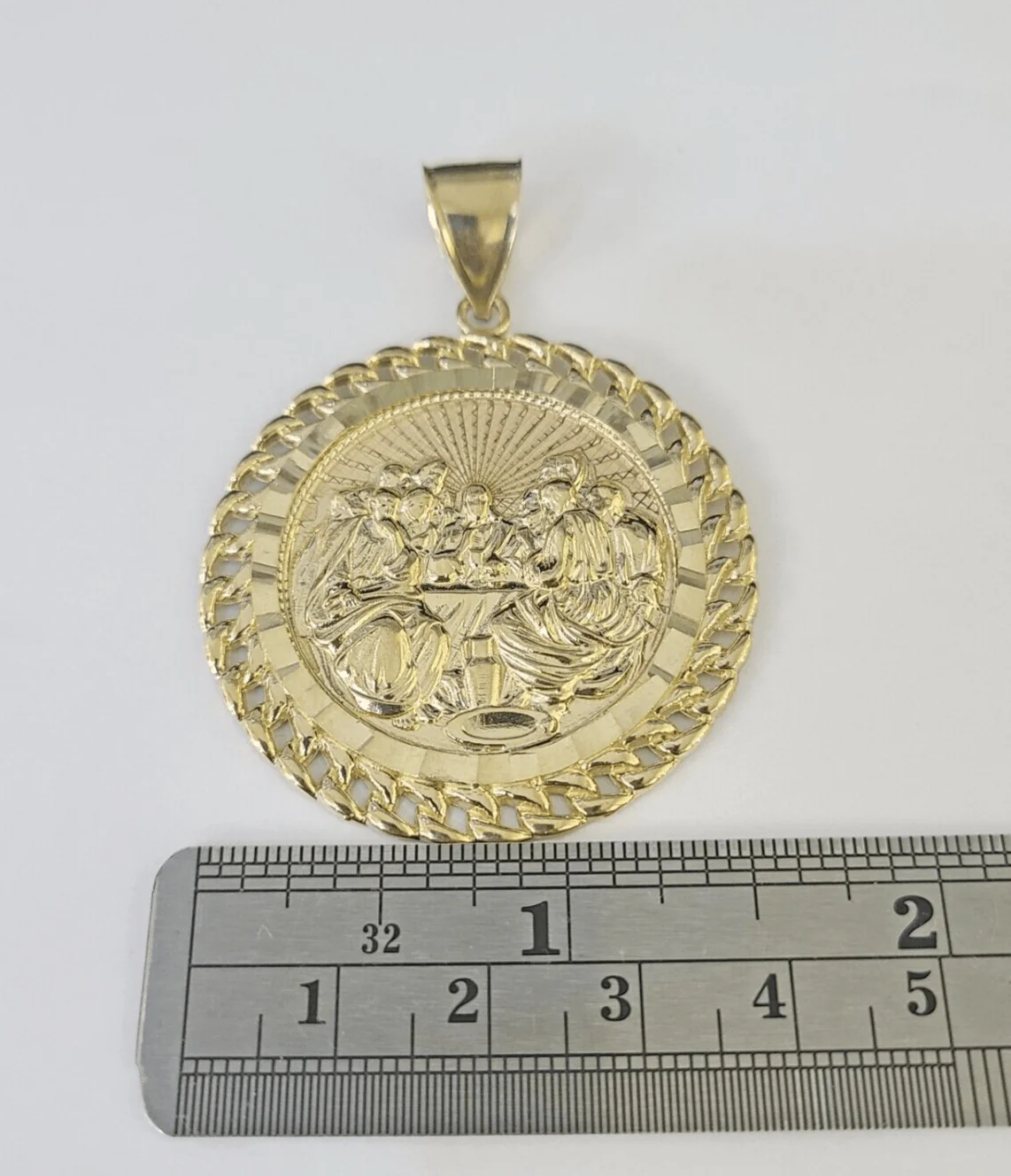 10k Last Supper Charm Pendant Medallion Yellow Gold Diamond Cut 2.25" - Image 5