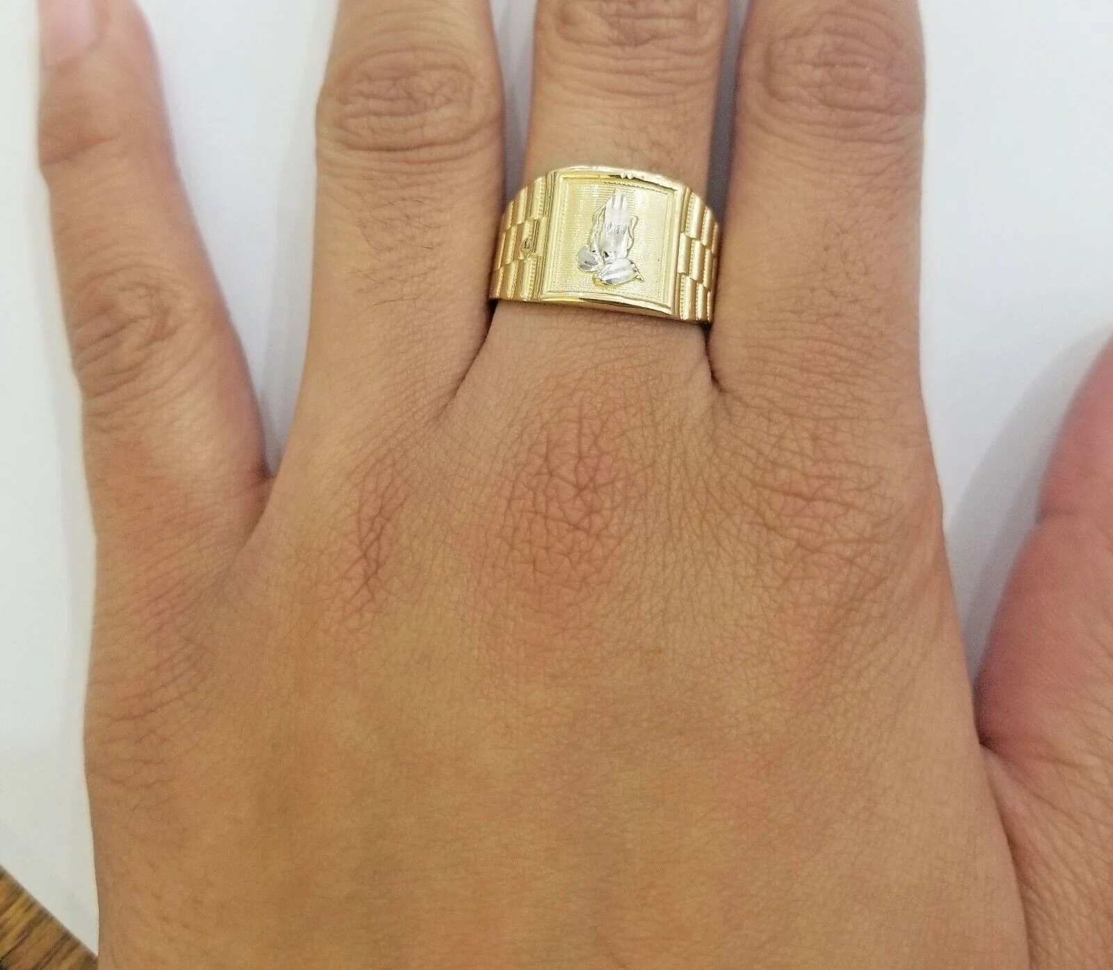 10k Men Yellow Gold prying hand Ring Sizable casual Square 10kt All Sizes - Image 6