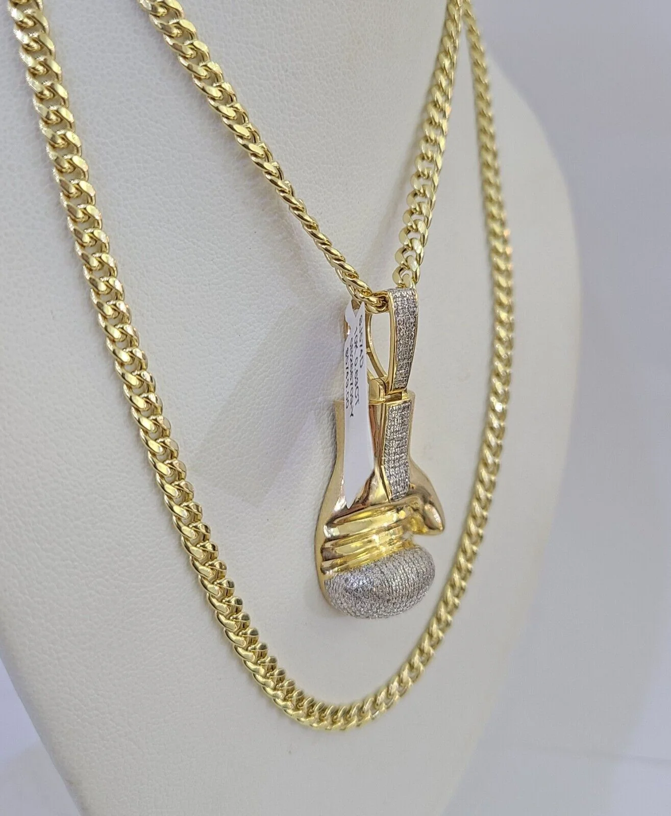 10k Miami Cuban Chain Boxing Glove Charm Set 4.5mm 20"-28" Necklace Pendant Gold - Image 2