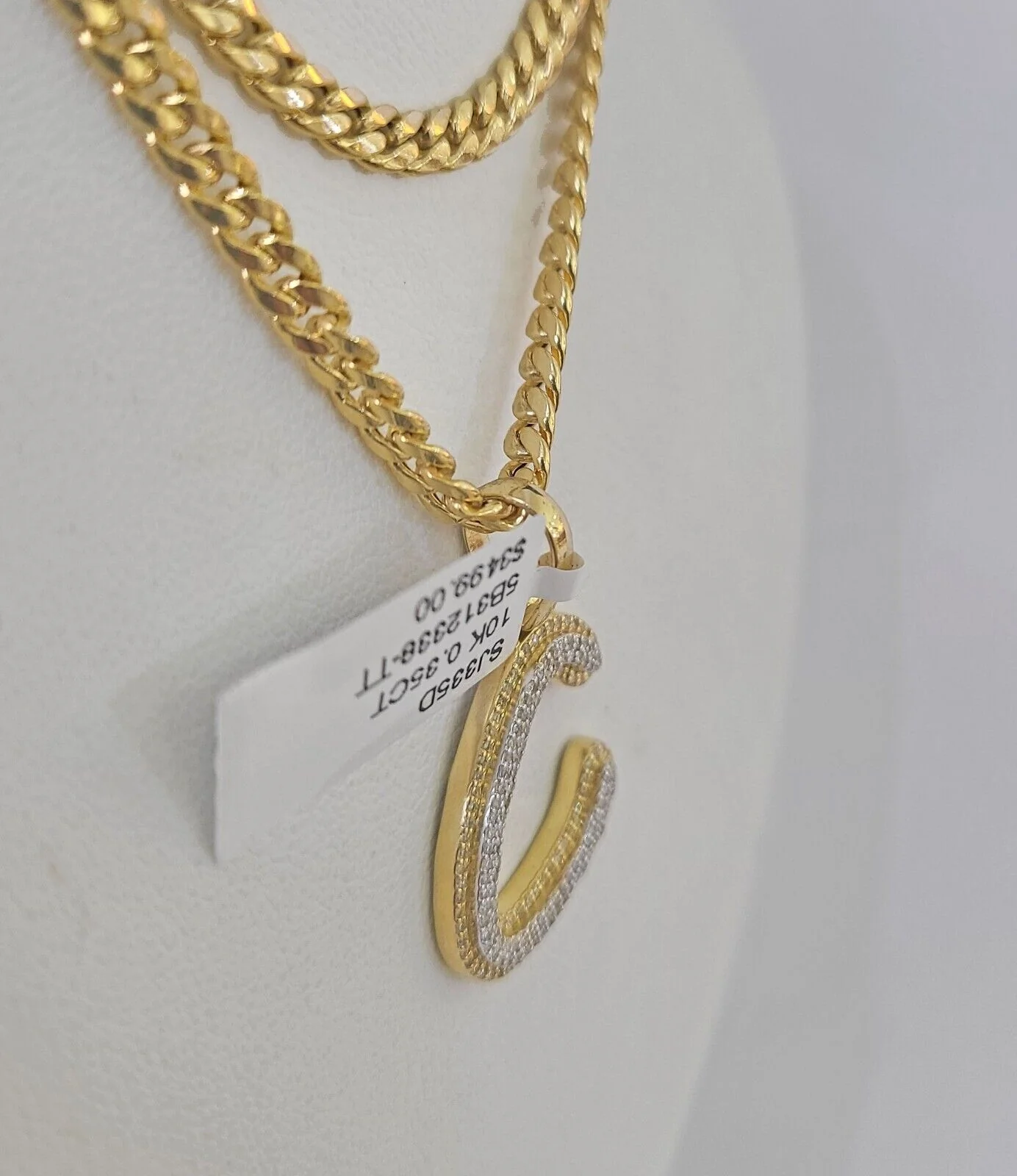 10k Miami Cuban Chain C Diamond Charm Set 4mm 18-26"Yellow Gold Necklace Pendant - Image 7