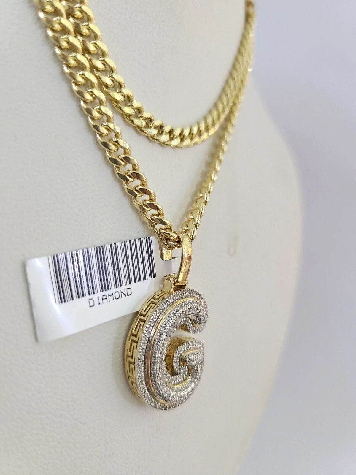 10k Miami Cuban Chain Diamond G Initial Charm Set 4mm 18"-28" Necklace Gold - Image 6