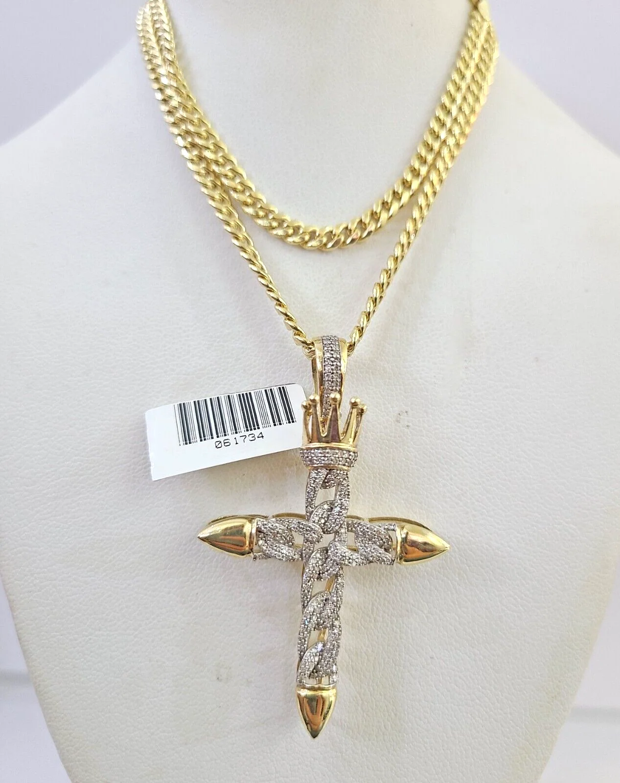 10k Miami Cuban Chain Diamond Jesus Cross Charm Set 4mm 18"-28" Necklace Gold - Image 6