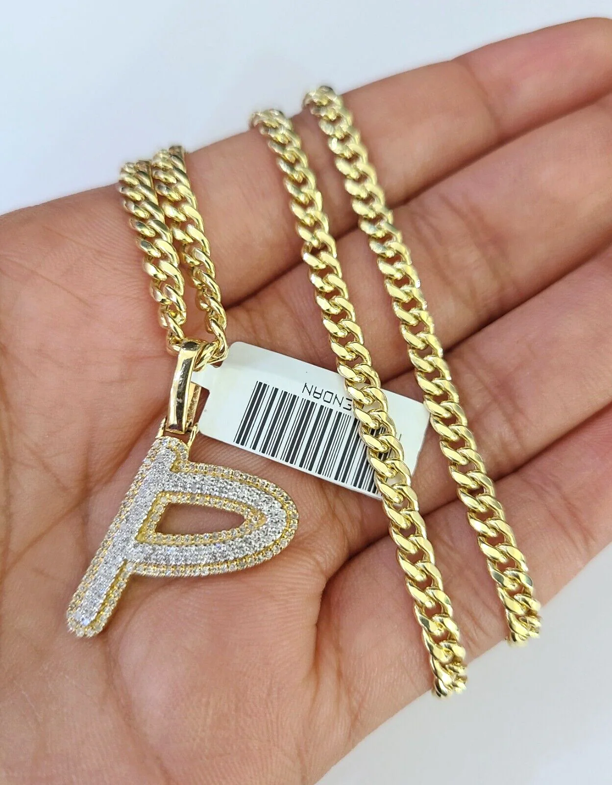10k Miami Cuban Chain Diamond P Initial Charm Set 4mm 18"-28" Necklace Gold - Image 2