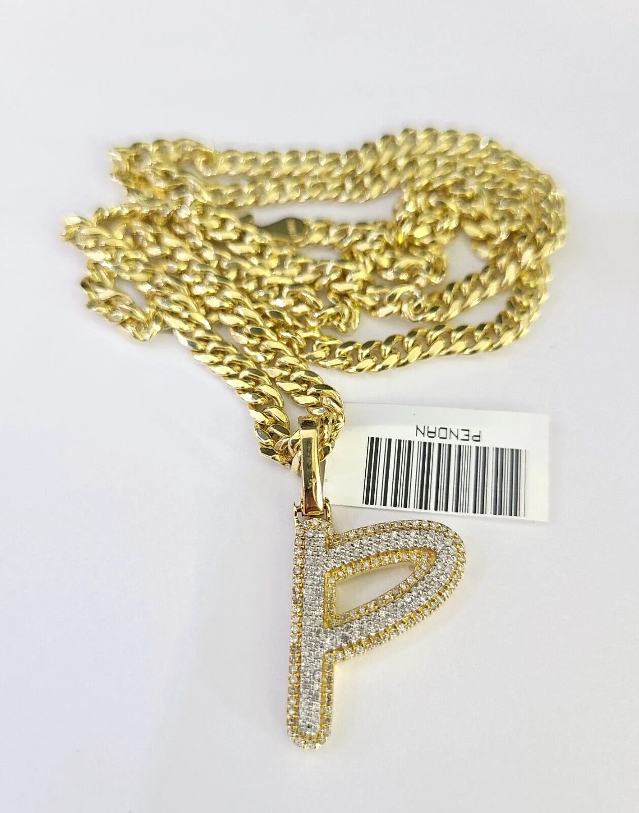 10k Miami Cuban Chain Diamond P Initial Charm Set 4mm 18"-28" Necklace Gold - Image 4