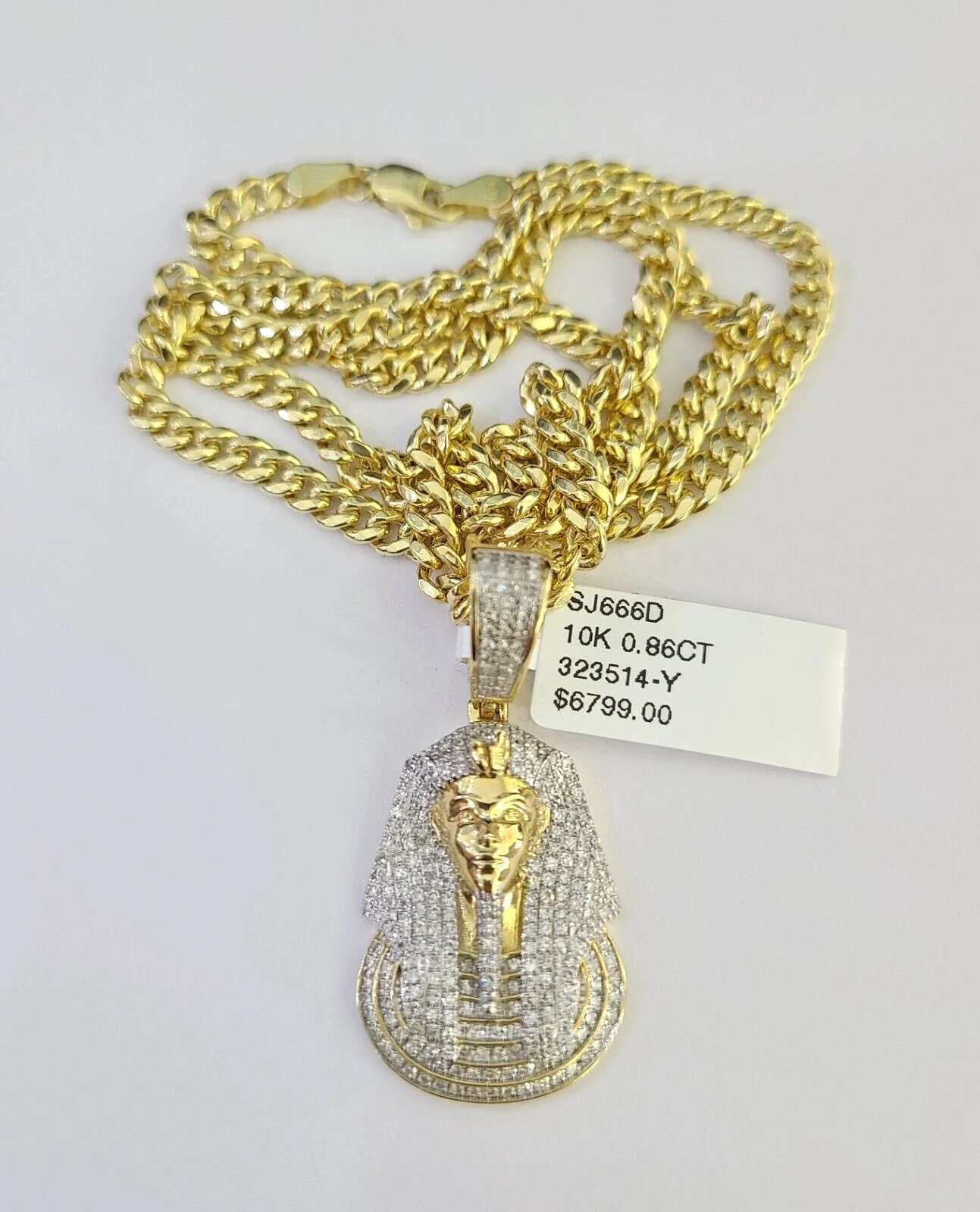 10k Miami Cuban Chain Diamond Pharaoh Charm Set 4mm 18"-28" Necklace Gold - Image 4