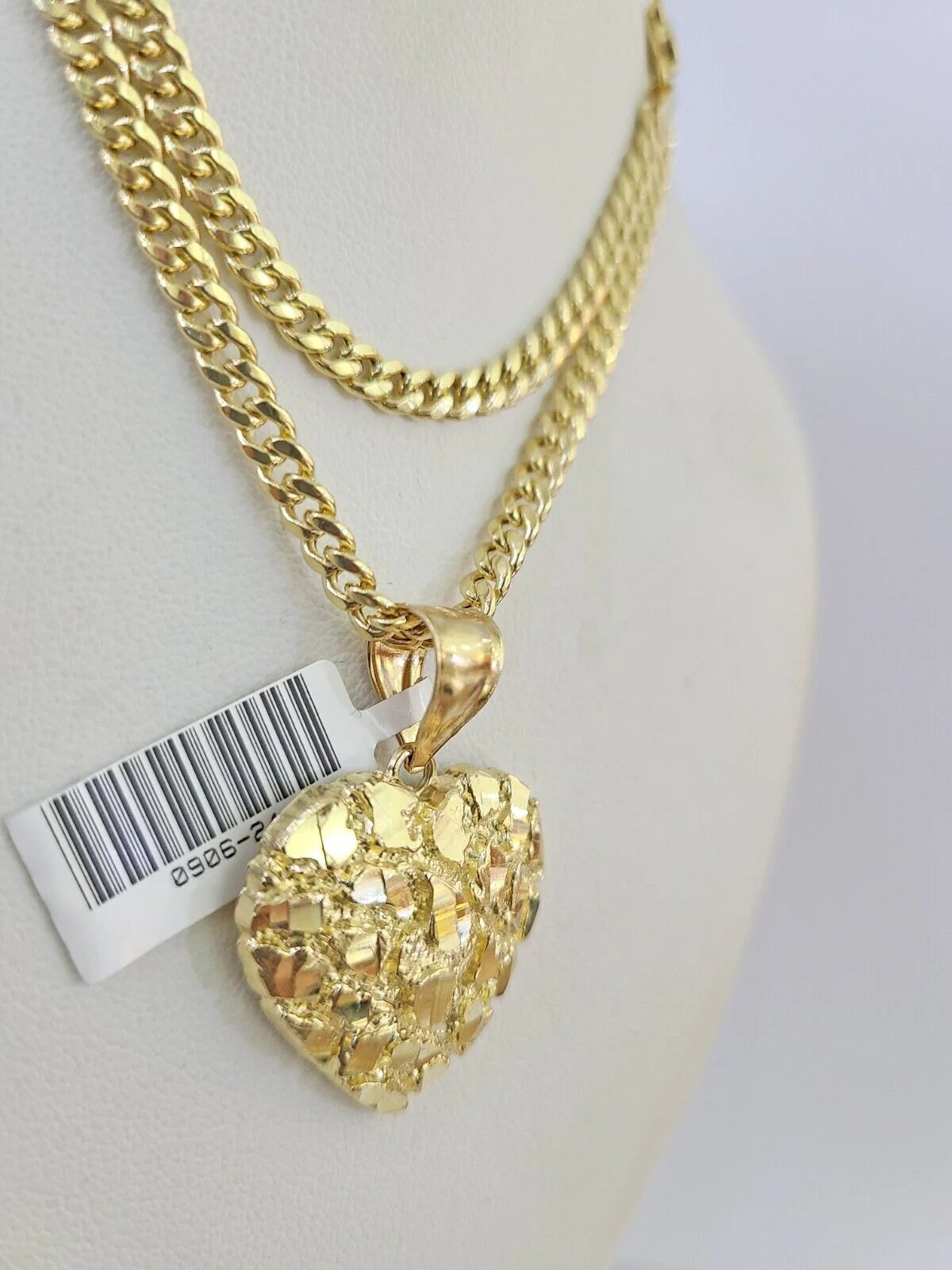10k Miami Cuban Chain Nugget Heart Charm Set 4mm 18"-28" Necklace Yellow Gold - Image 6