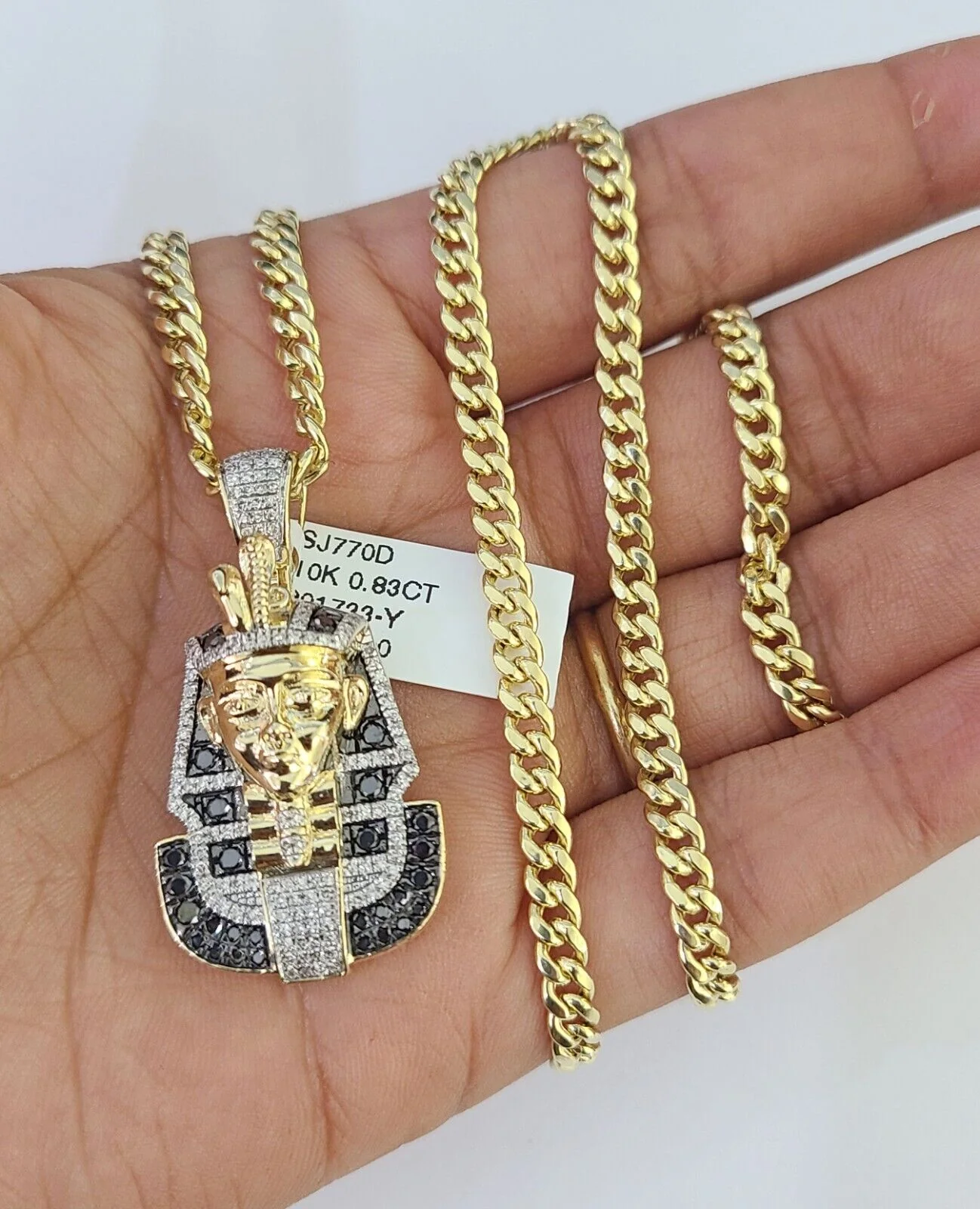 10k Miami Cuban Chain Pharaoh Charm Set 4.5mm 20"-28" Necklace Pendant Gold - Image 2
