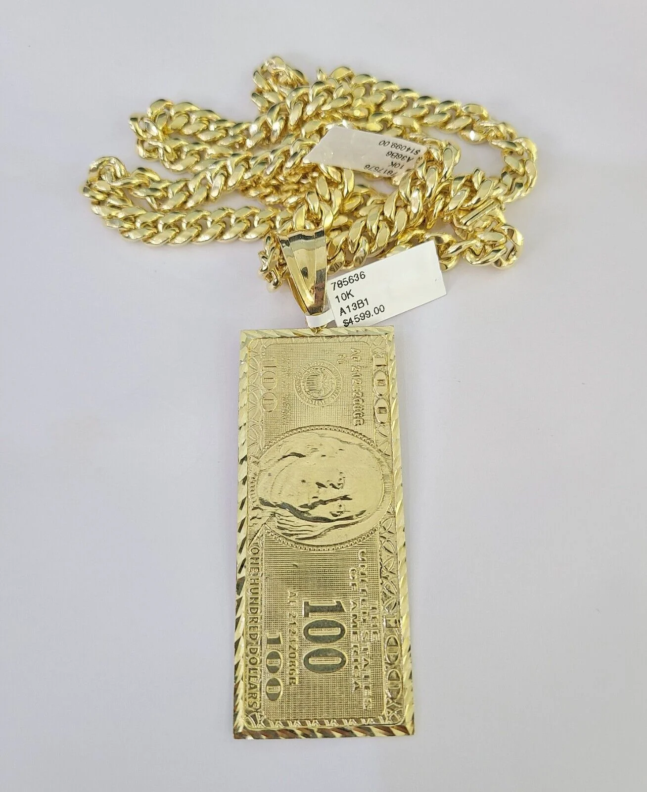 10K Miami Cuban Link Chain 100 Dollar Bill Pendent Charm 8mm 20"-30" Necklace - Image 5