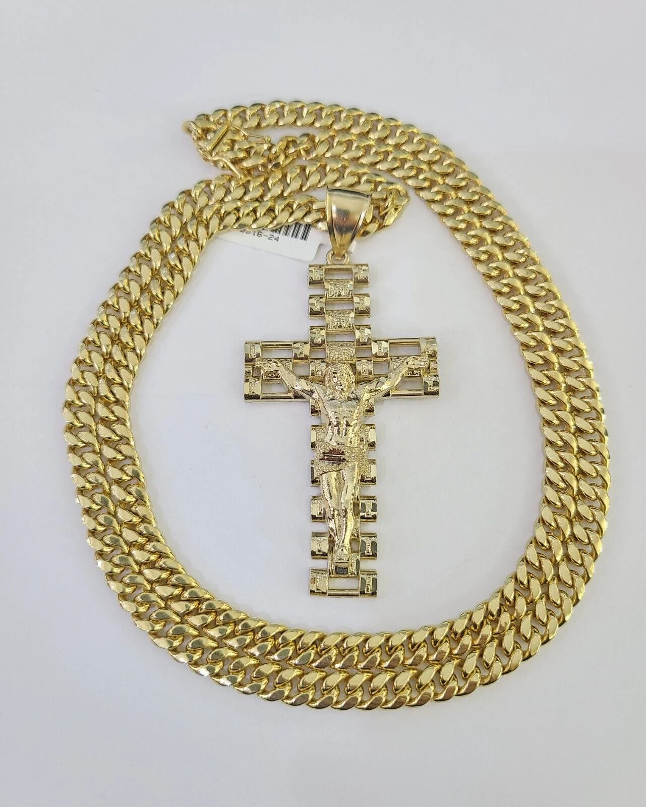 10K Miami Cuban Link Chain Jesus Cross Pendent Charm 6mm 20"-30" Necklace - Image 3