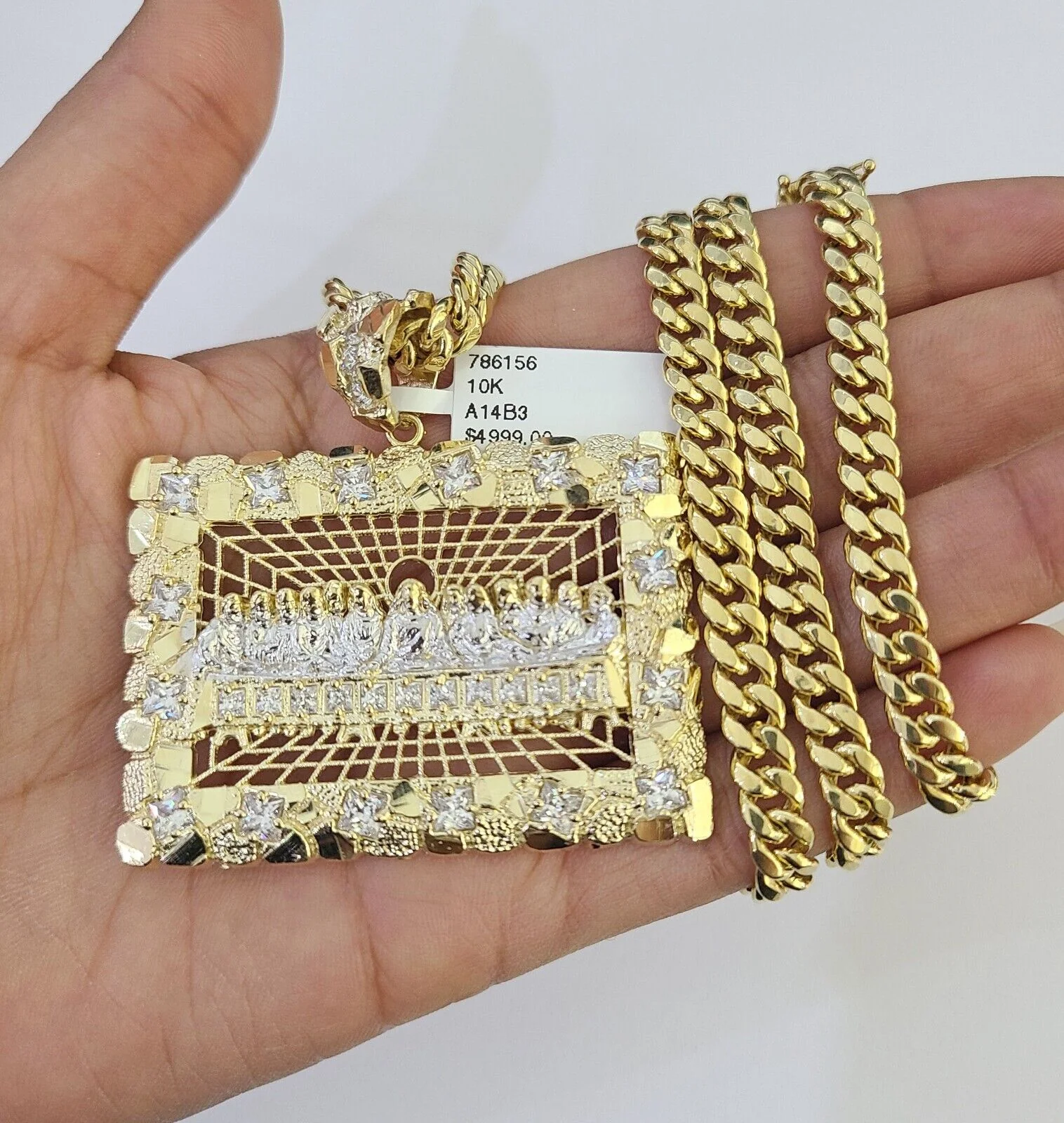 10K Miami Cuban Link Chain Last Supper Pendent Charm 6mm 20"-30" Necklace - Image 3