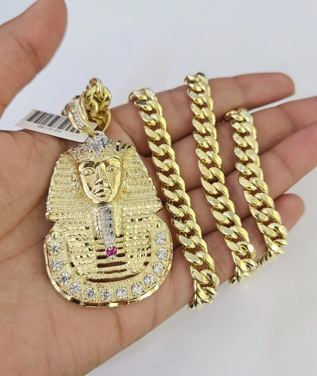 10K Miami Cuban Link Chain Pharaoh Pendent Charm 8mm 20"-30" Necklace Gold - Image 3
