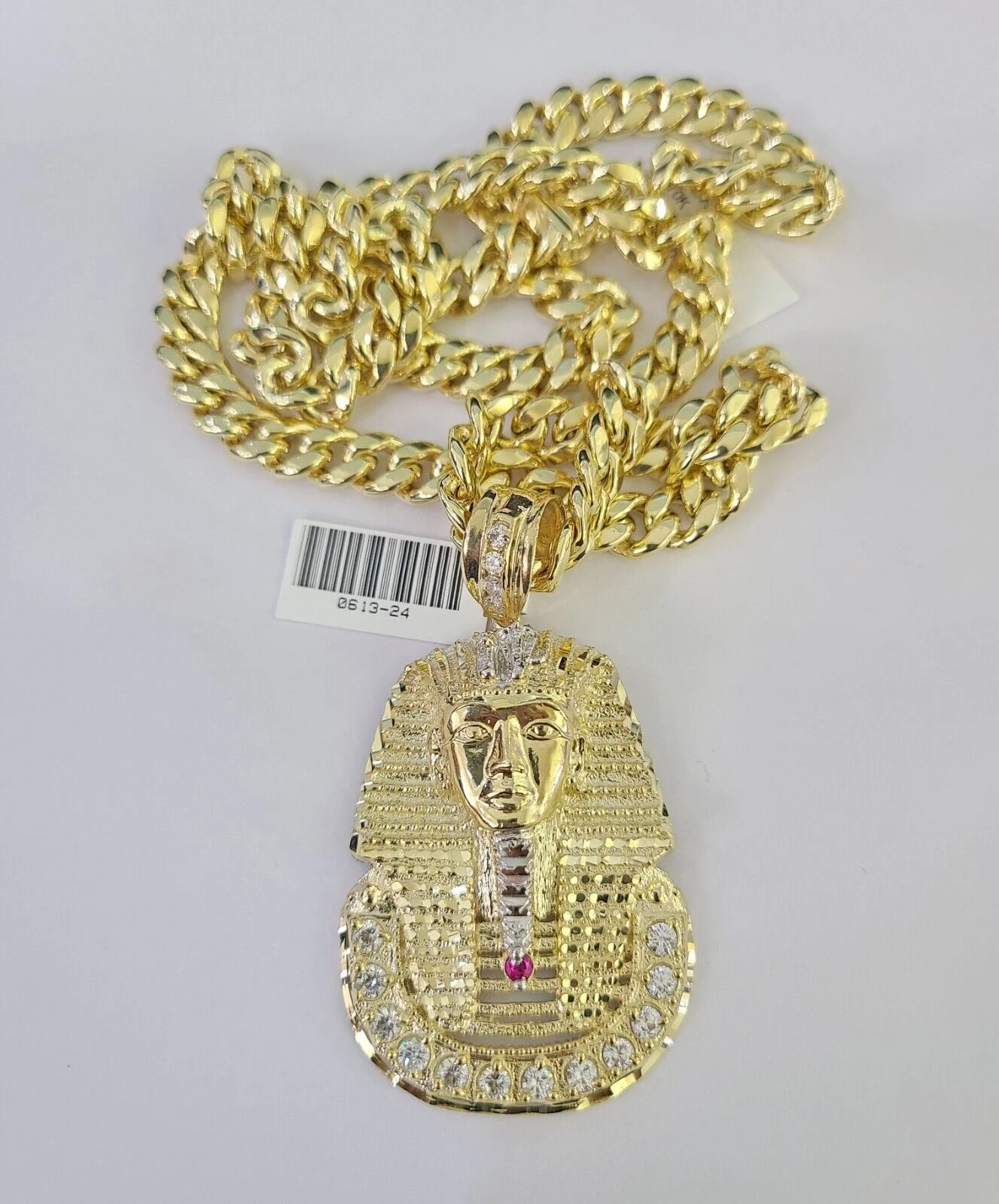 10K Miami Cuban Link Chain Pharaoh Pendent Charm 8mm 20"-30" Necklace Gold - Image 4
