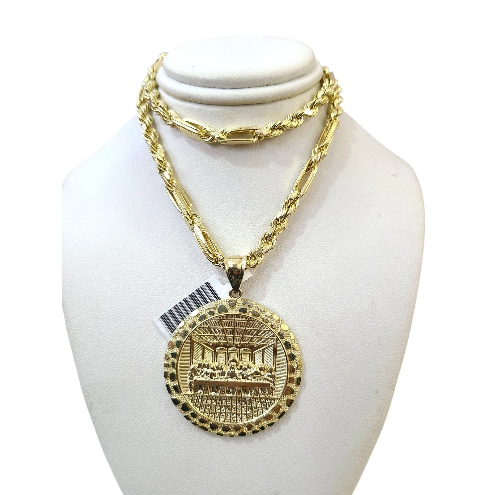 10k Milano Chain Nugget Last Supper Charm Necklace Pendant Set 5mm 20"-28" Gold - Image 5