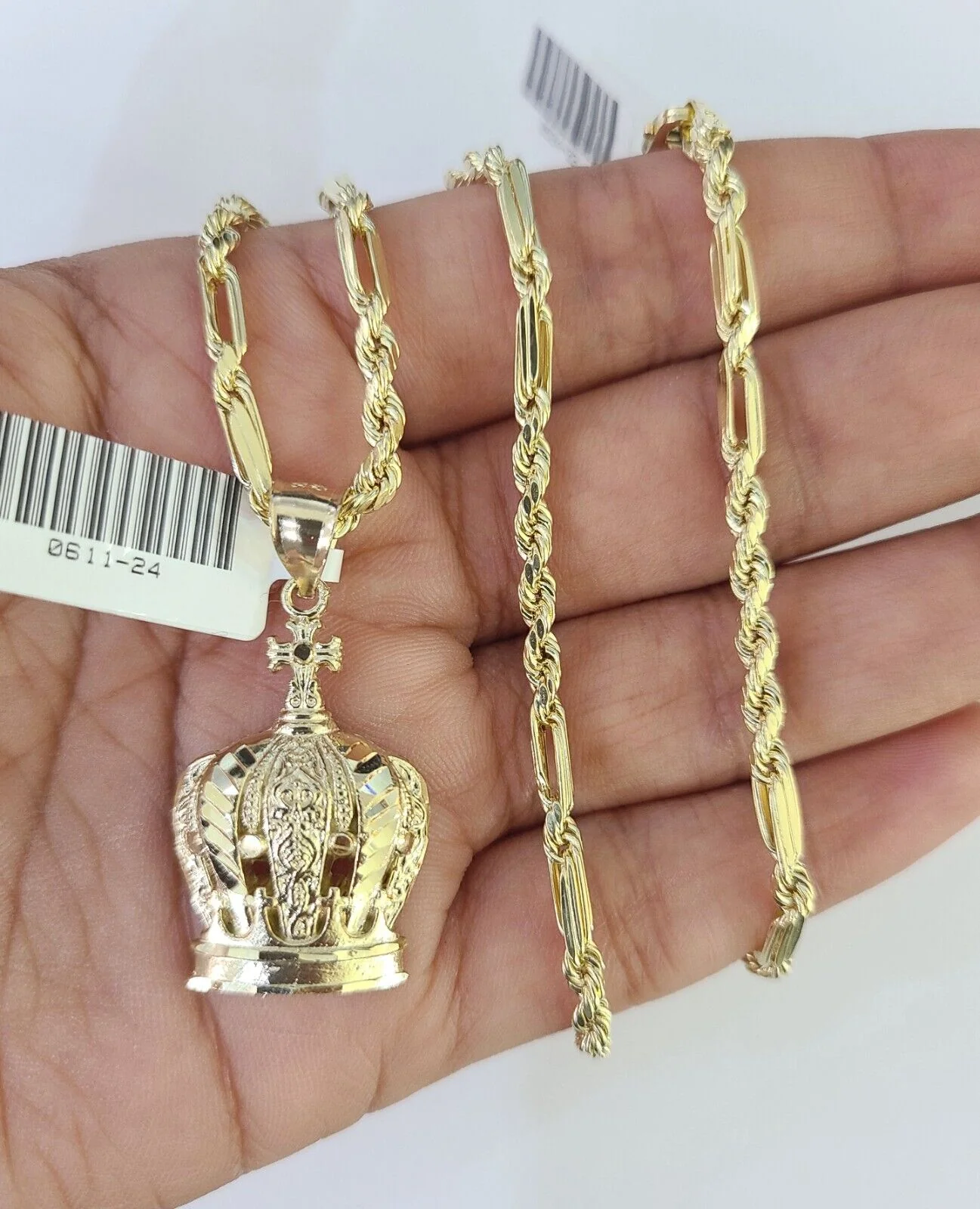 10k Milano Rope Chain Imperial Crown Charm Necklace SET 3mm 18"-26" Pendant - Image 2
