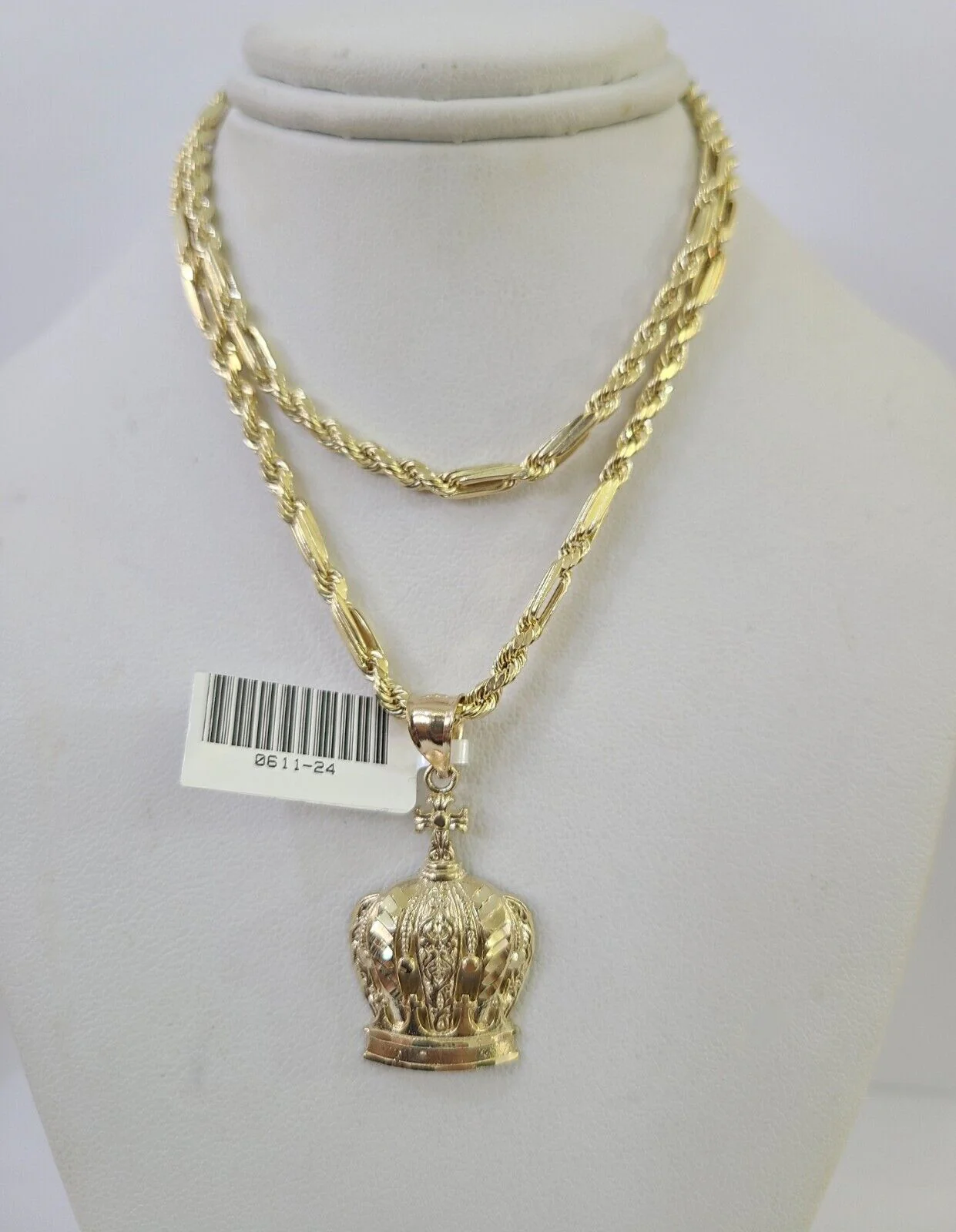 10k Milano Rope Chain Imperial Crown Charm Necklace SET 3mm 18"-26" Pendant - Image 4