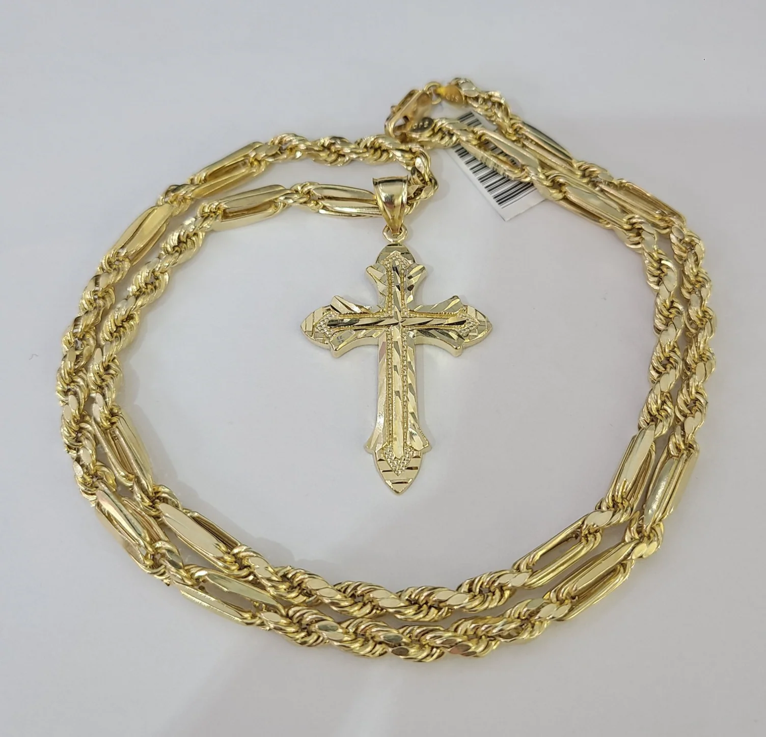 10k Milano Rope Chain Jesus Cross Charm Necklace SET 5mm 18"-28" Pendant - Image 2