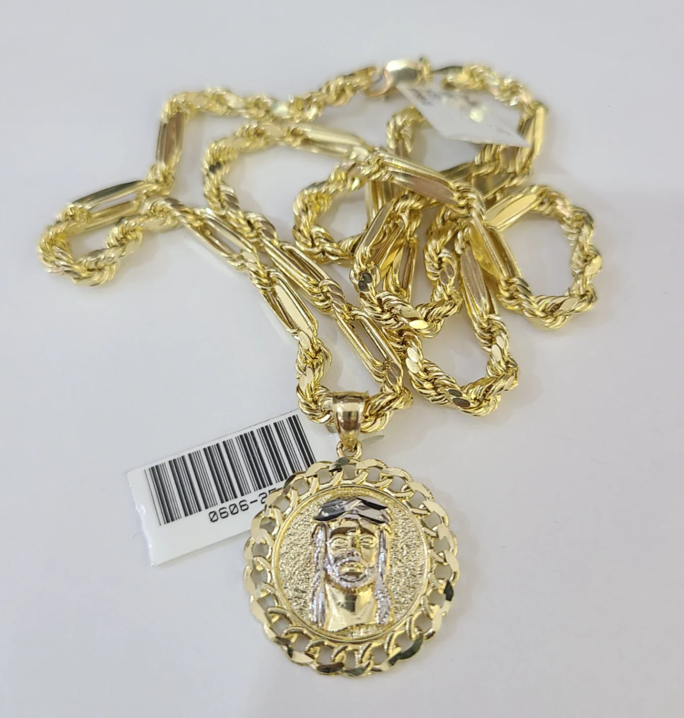 10k Milano Rope Chain Jesus Head Charm Necklace SET 4mm 18"-28" Pendant - Image 4