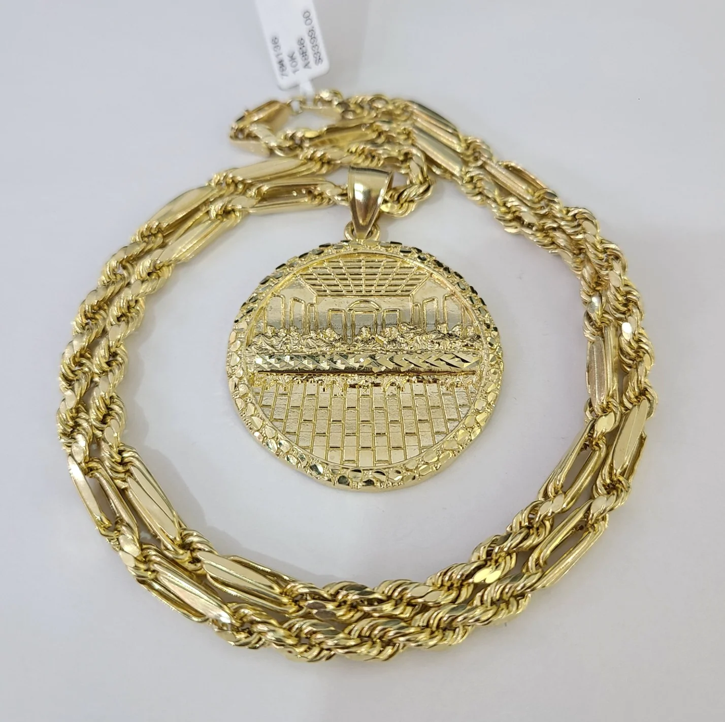 10k Milano Rope Chain Last Supper Charm Necklace SET 5mm 18"-28" Pendant