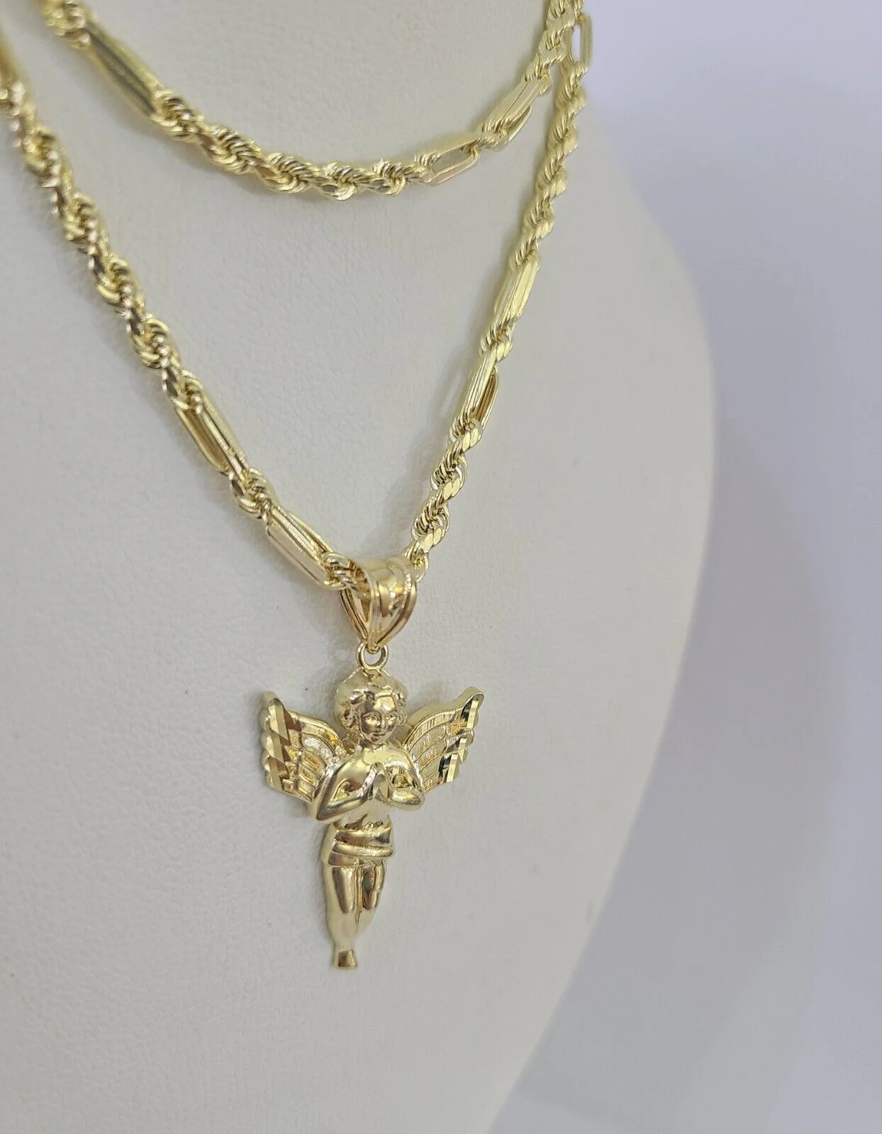 10k Milano Rope Chain Praying Angel Charm Necklace SET 3mm 18"-26" Pendant - Image 4