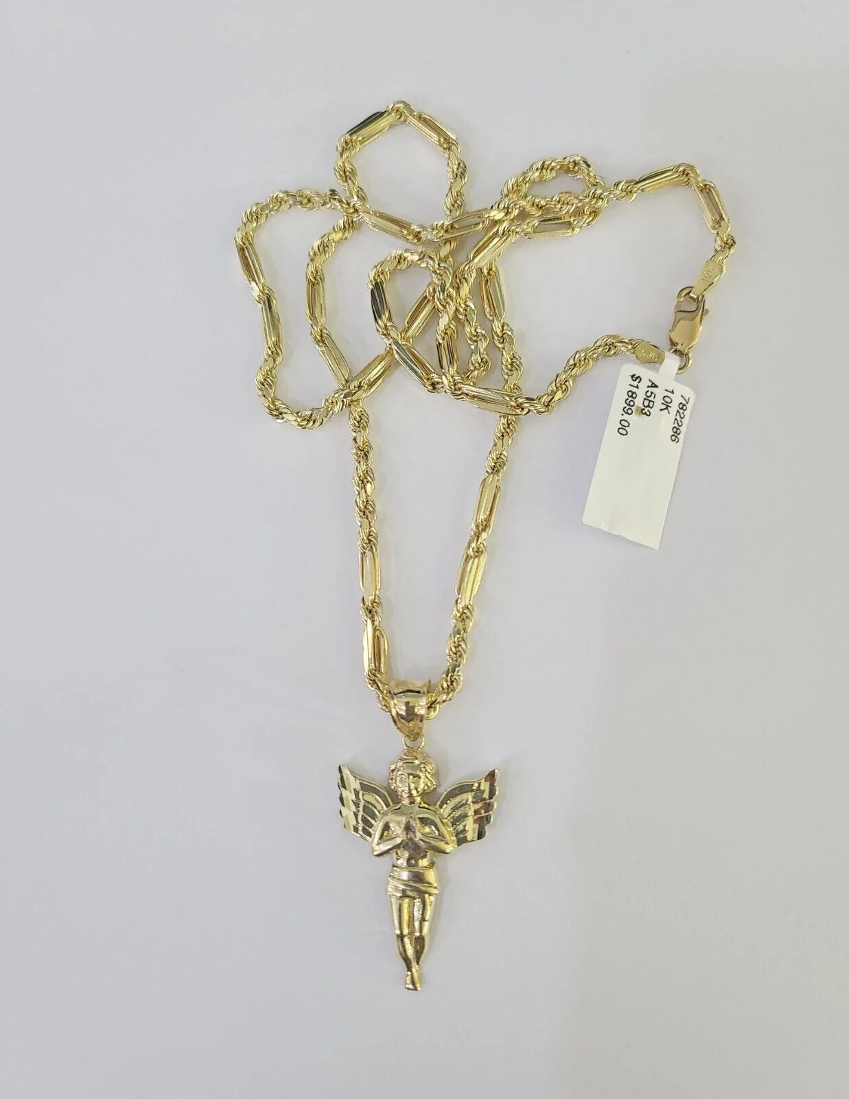 10k Milano Rope Chain Praying Angel Charm Necklace SET 3mm 18"-26" Pendant - Image 5