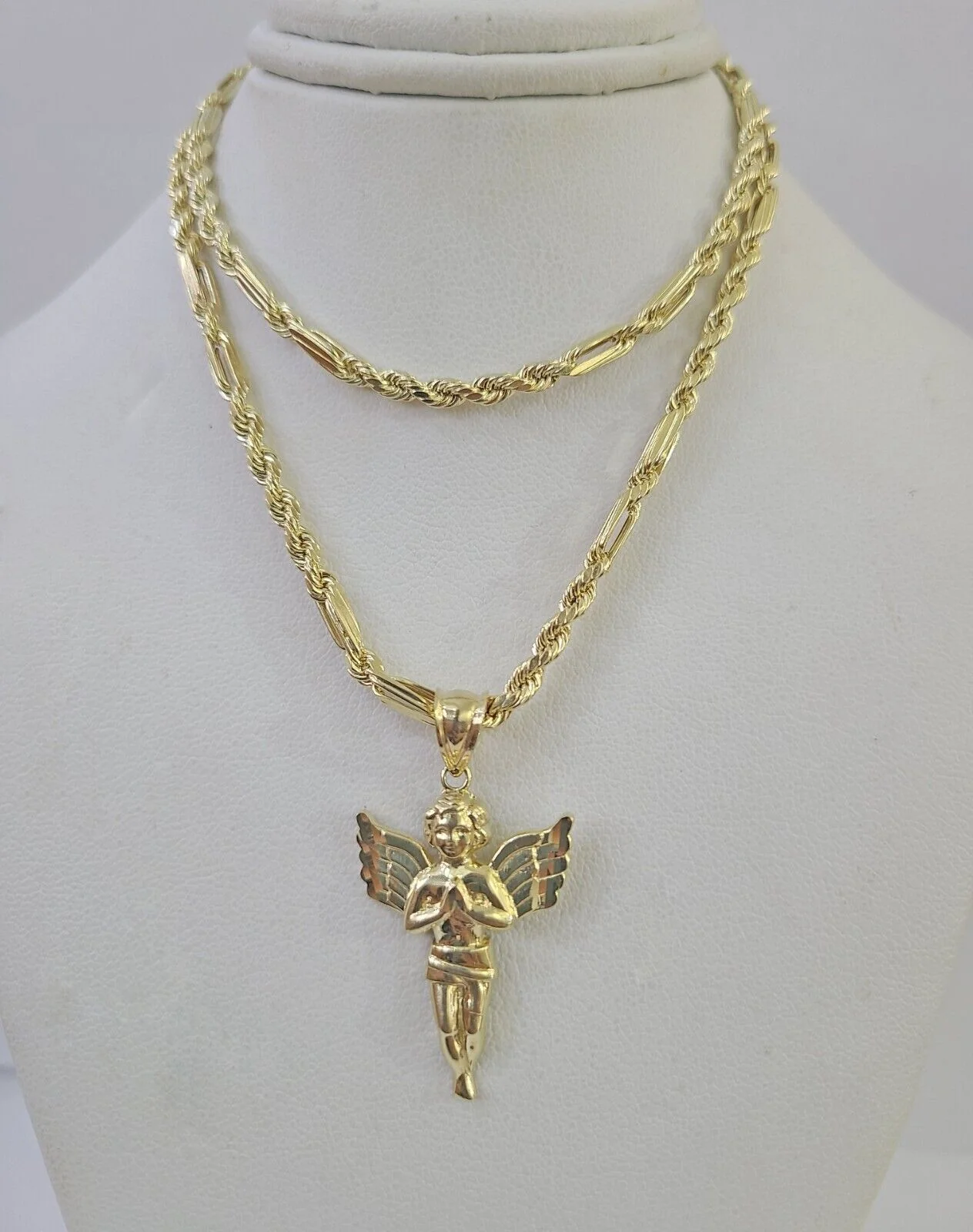 10k Milano Rope Chain Praying Angel Charm Necklace SET 3mm 18"-26" Pendant - Image 7